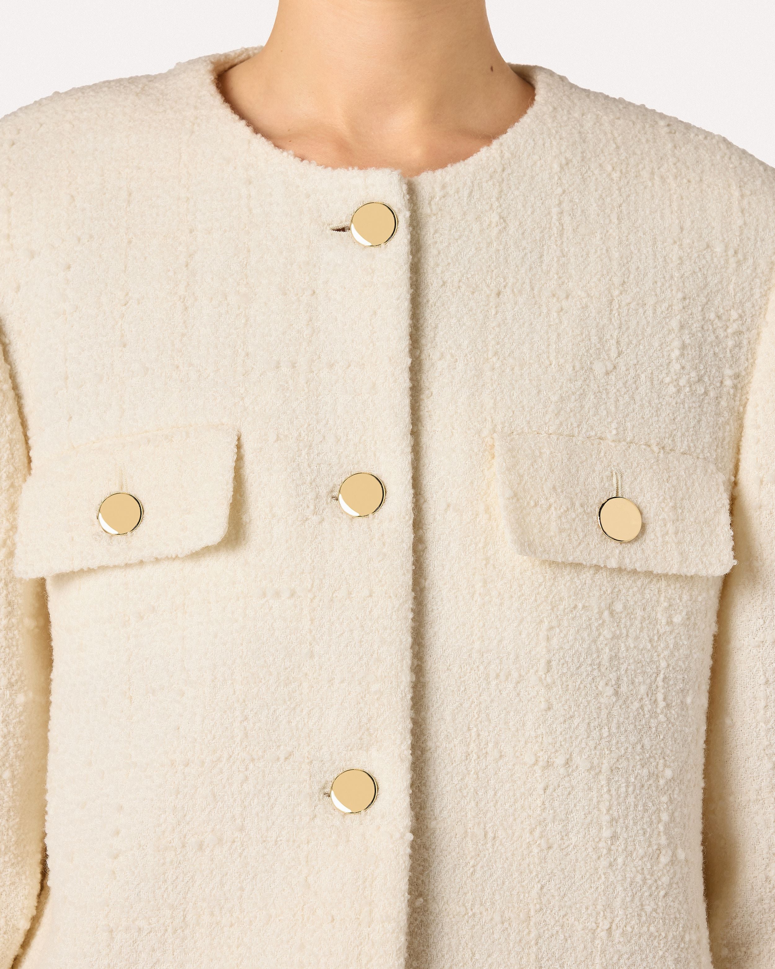 Giacca corta crema in bouclé di lana WHITE Lardini 3