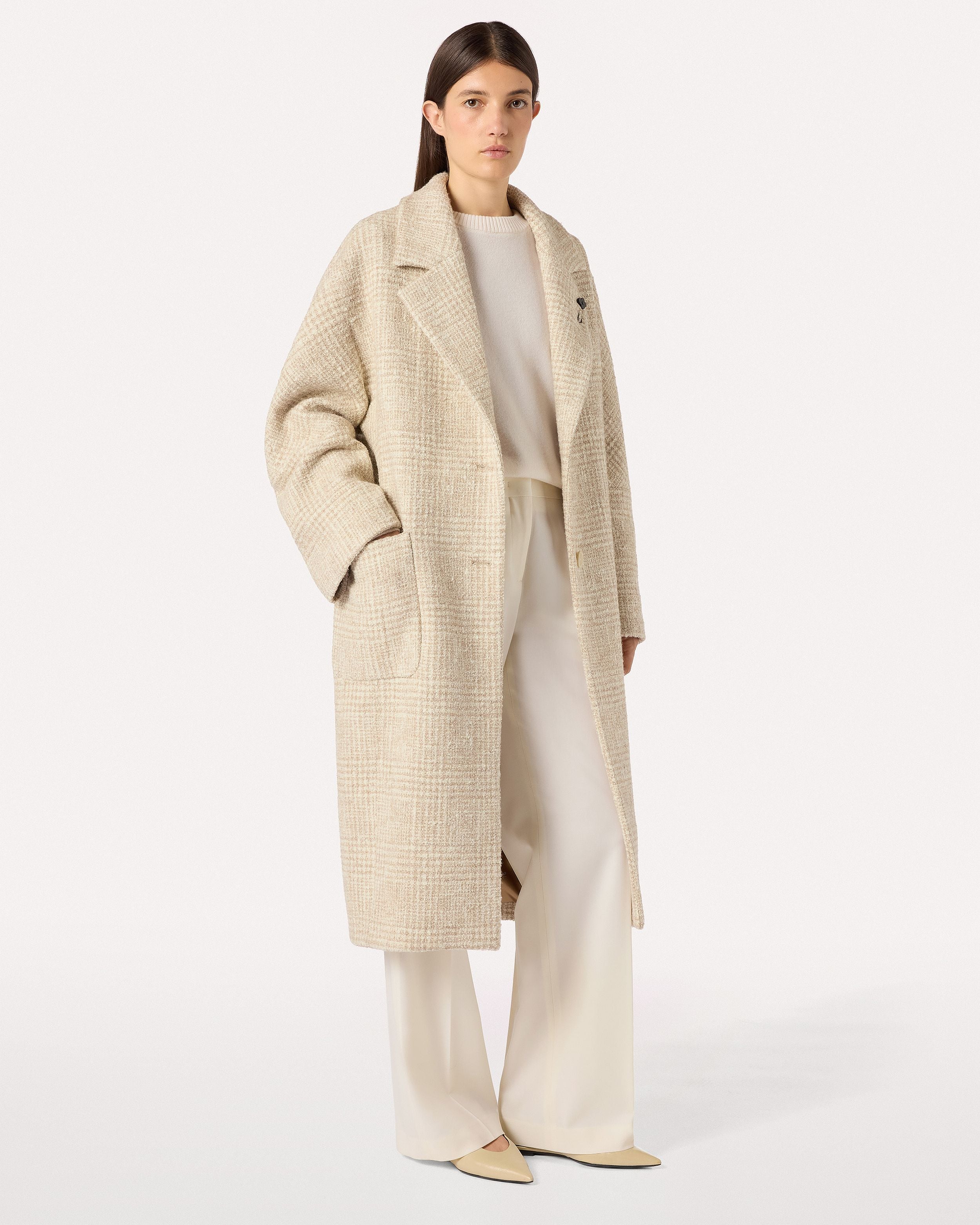 Sand long coat in bouclé alpaca CREAM/BEIGE Lardini 2