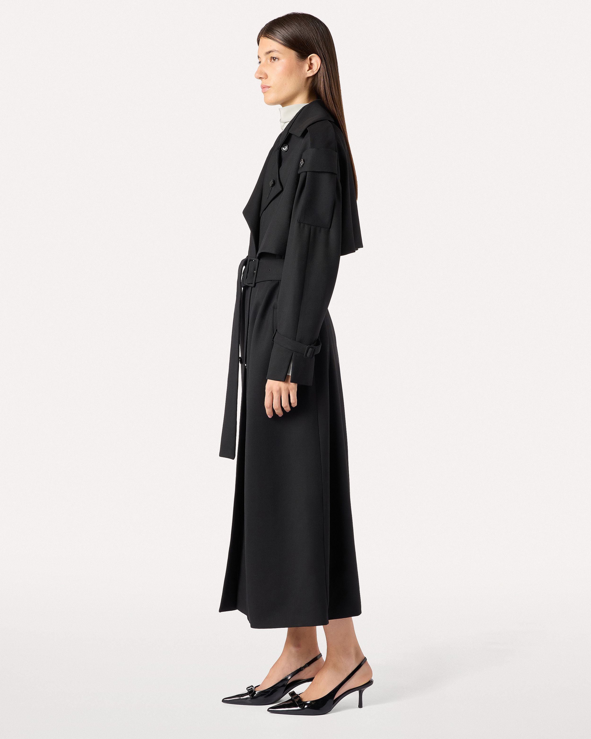Black double-breasted trench coat in wool drill BLACK Lardini 4