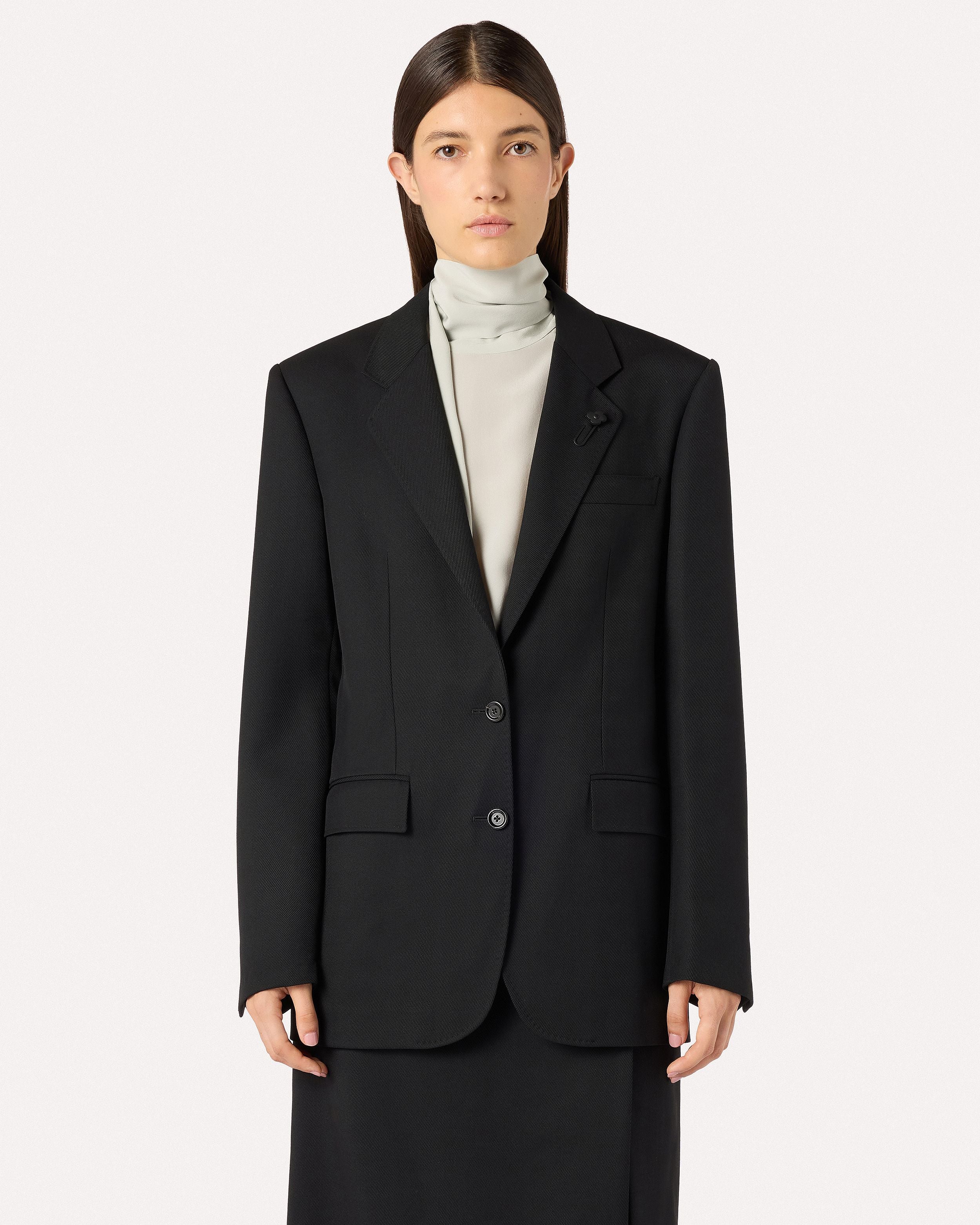 Giacca nera monopetto in drill di lana BLACK Lardini 4