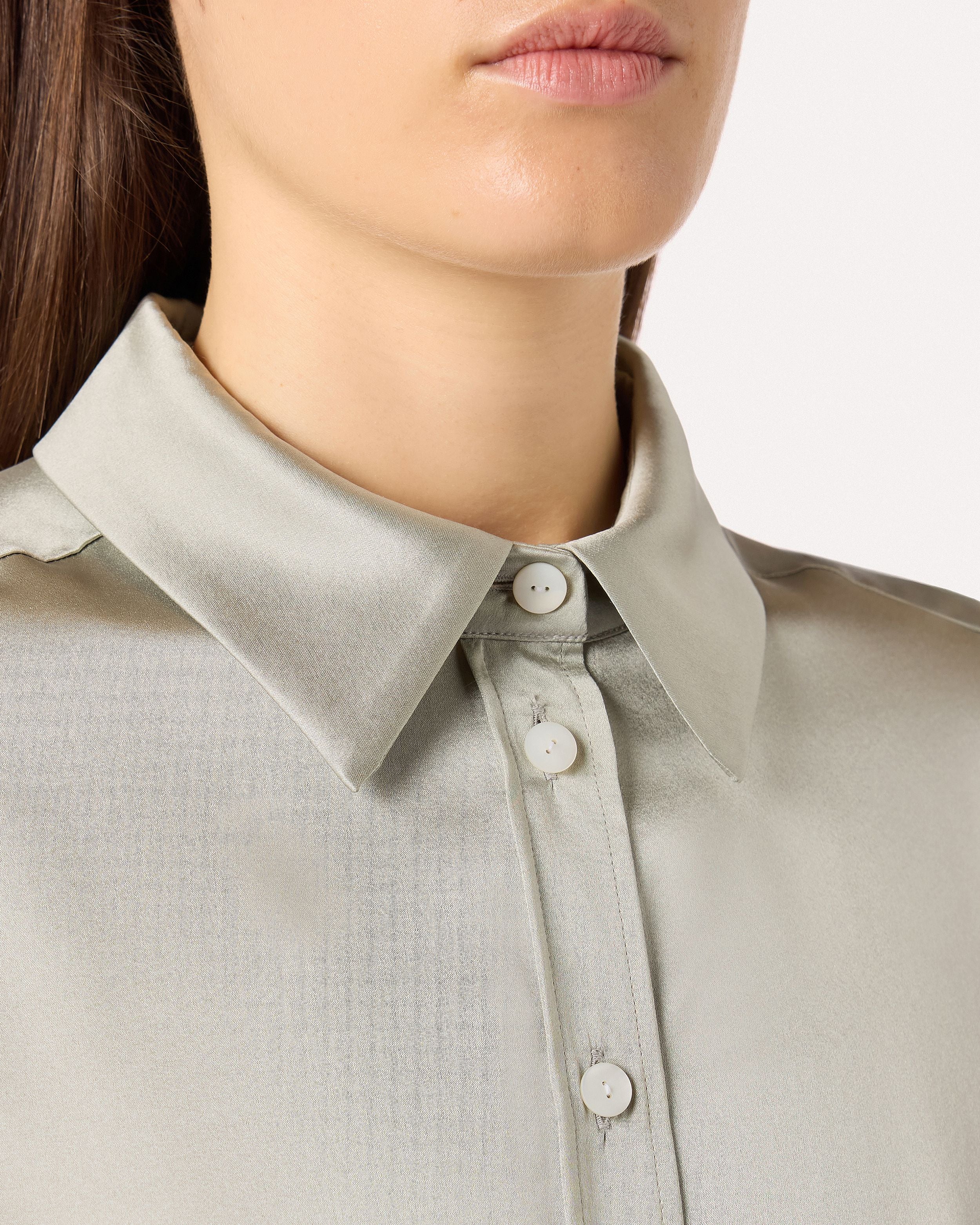 Silver green shirt in stretch silk satin GREEN Lardini 3