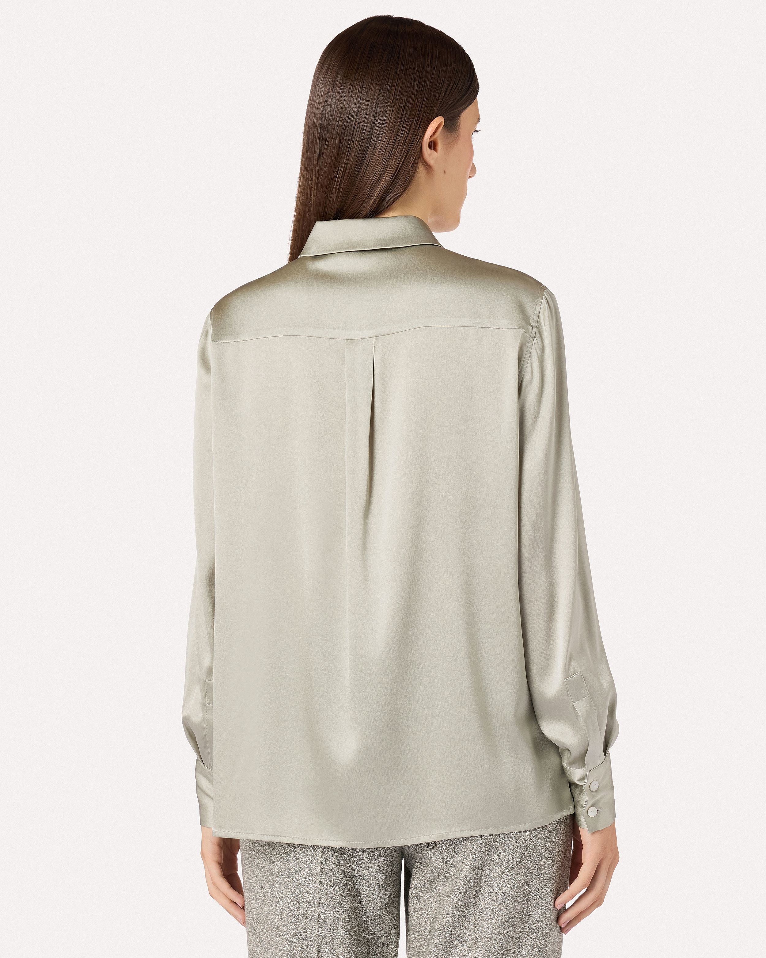 Silver green shirt in stretch silk satin GREEN Lardini 5