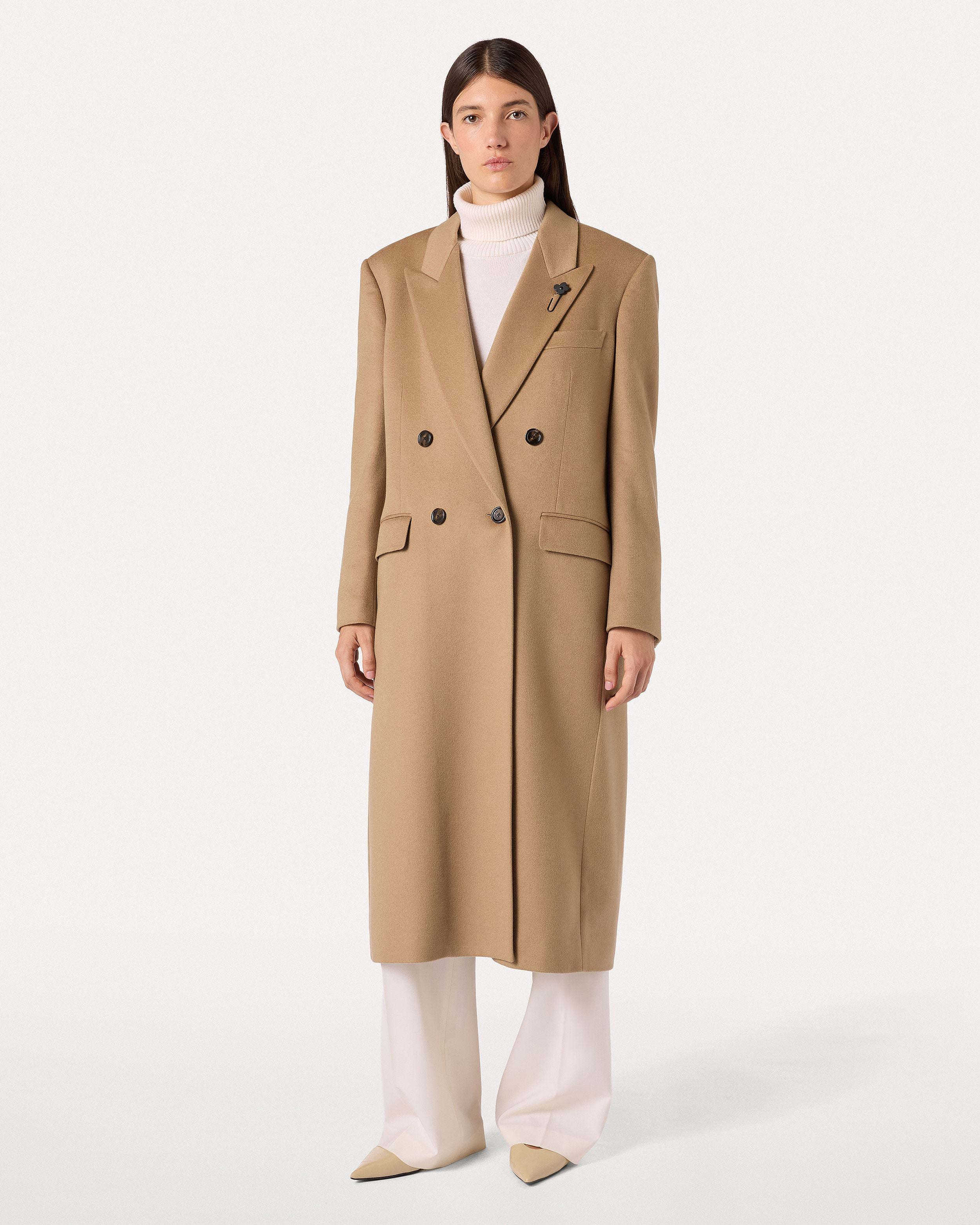 Camel double-breasted coat in cashmere cloth CAMEL Lardini 4