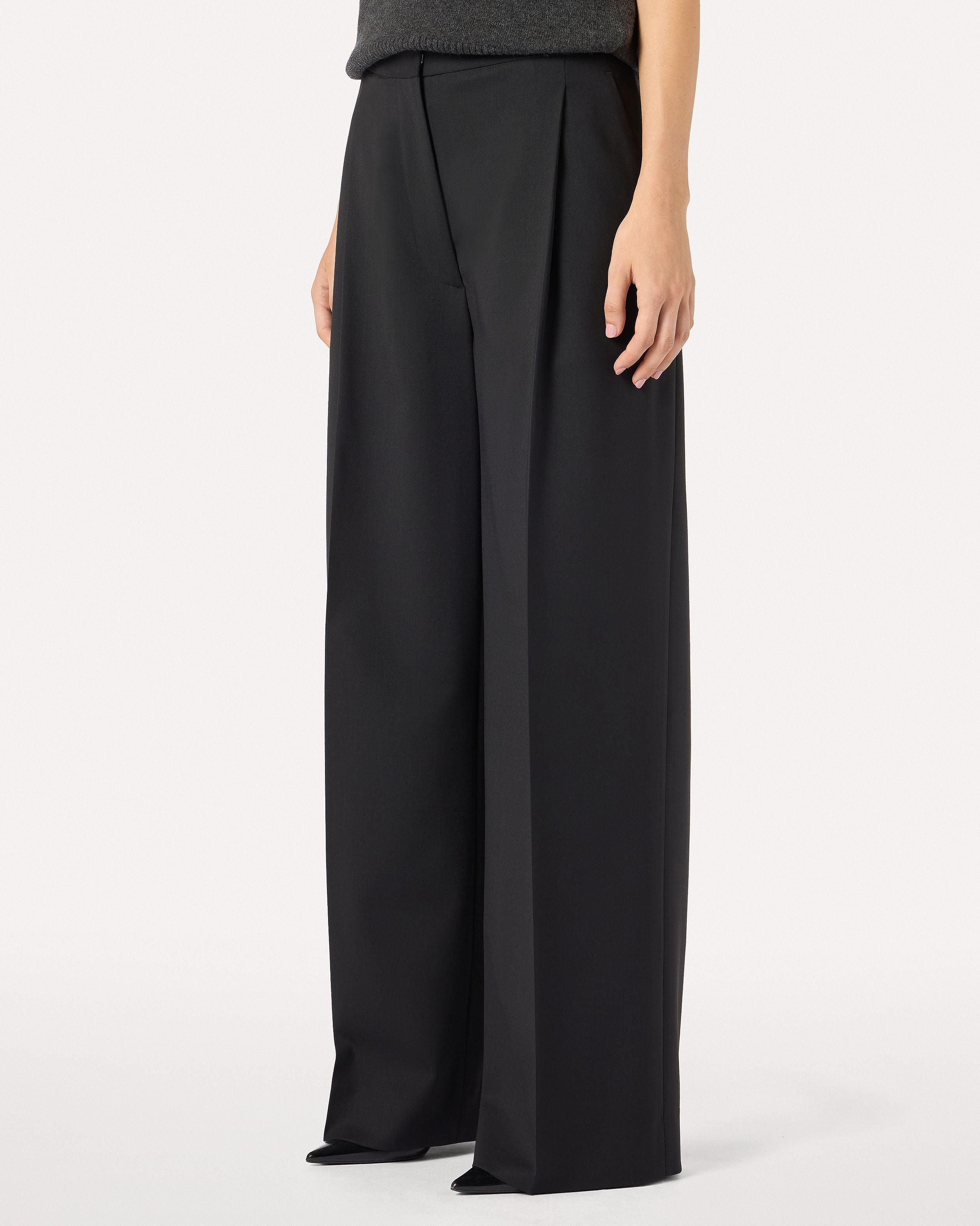 Pantalone ampio nero in gabardine di lana stretch BLACK Lardini 4