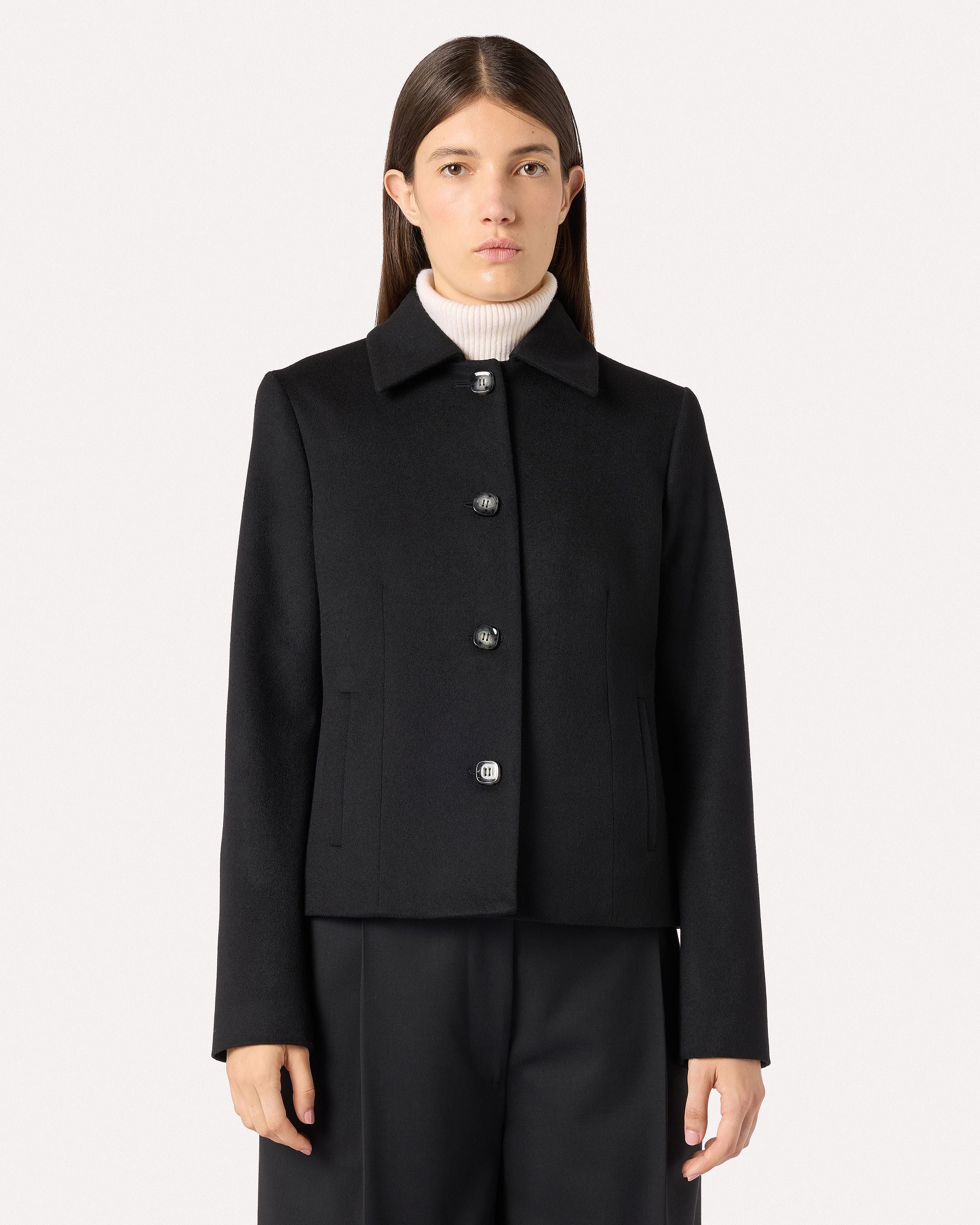 Giacca corta monopetto in panno di lana nero BLACK Lardini 4