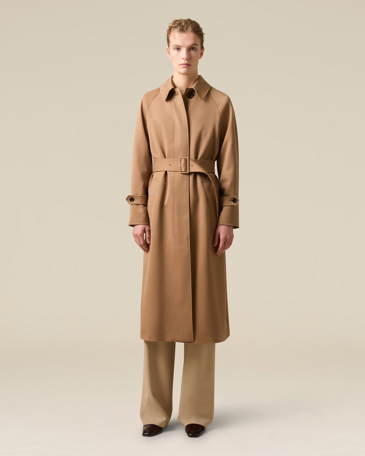 Beige wool gabardine trench coat CAMEL Lardini 4