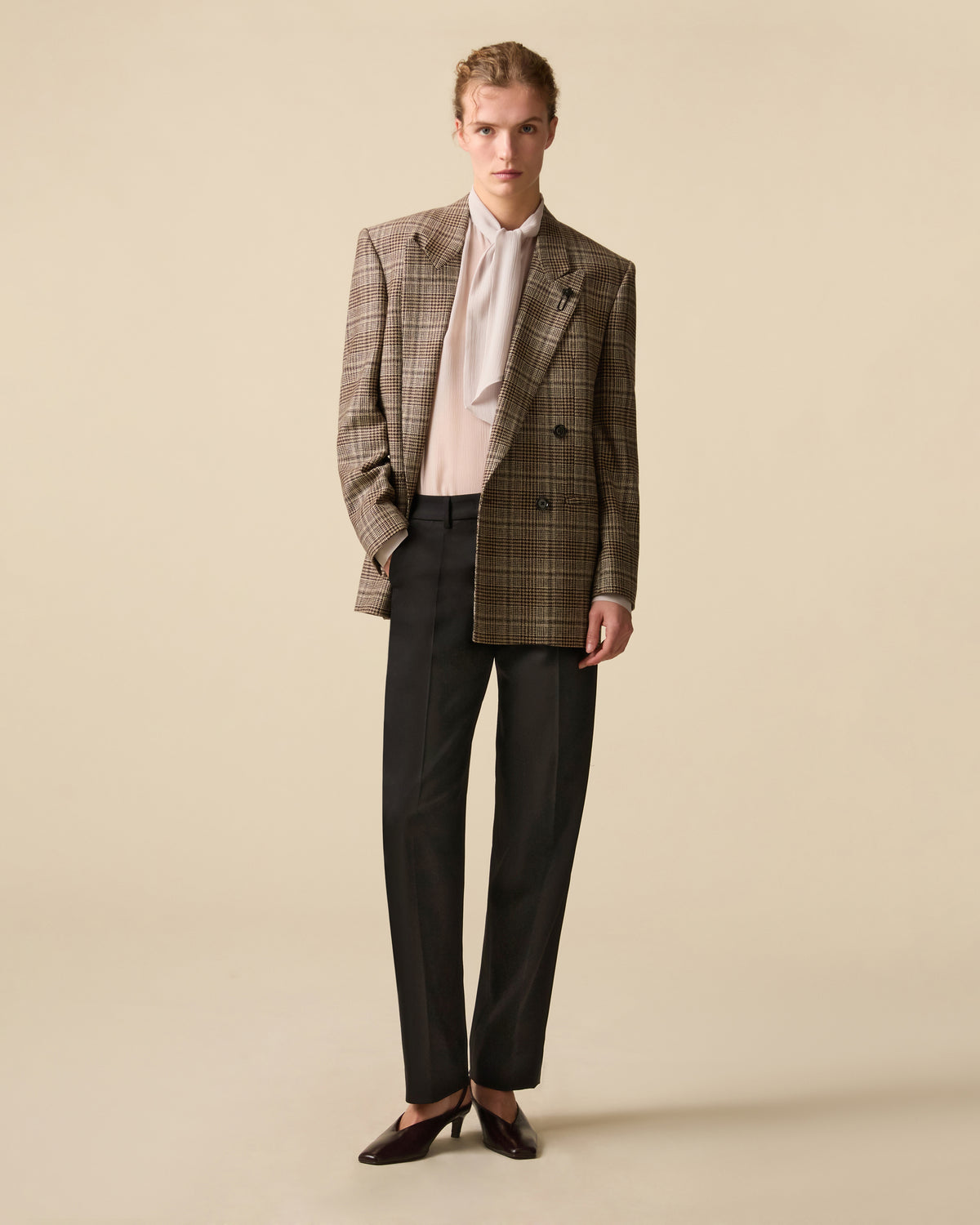 Double-breasted blazer in wool-cashmere blend, Prince of Wales pattern BEIGE/BROWN Lardini 2