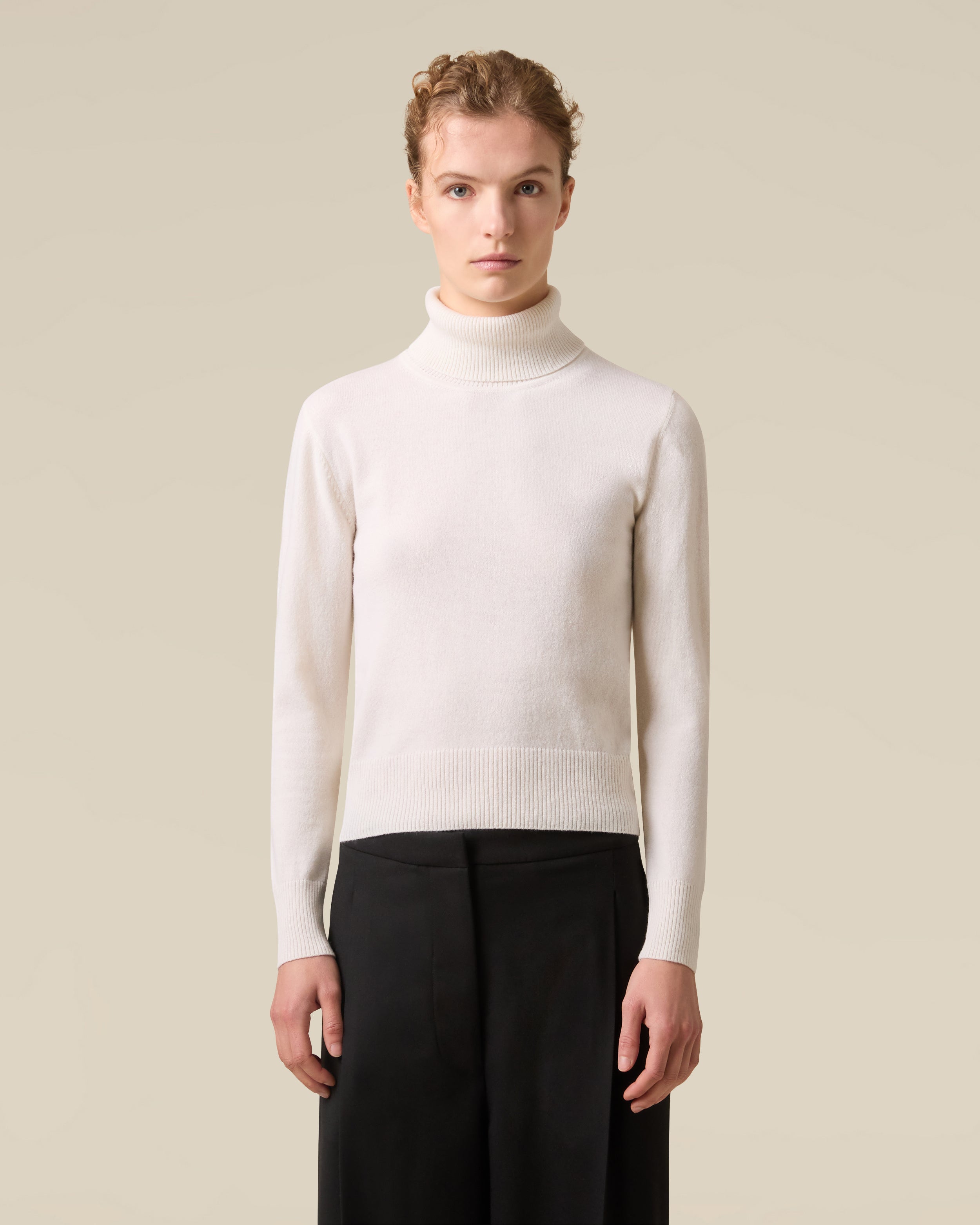 Ivory wool and cashmere turtleneck CREAM Lardini 4