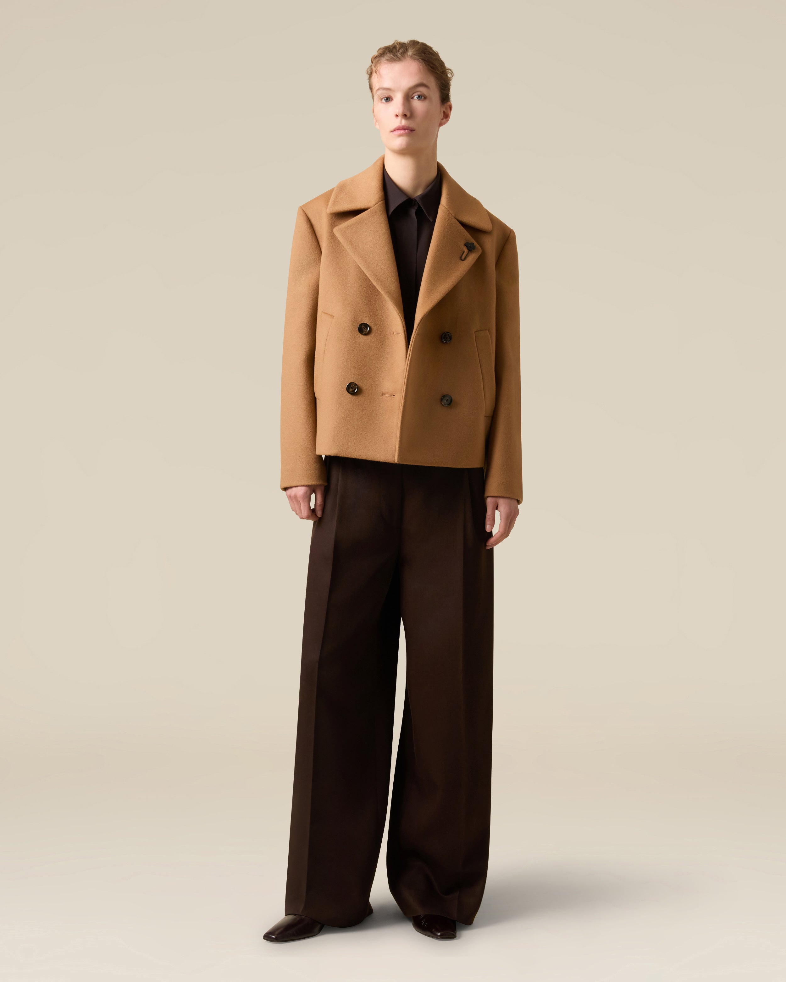 Short beige peacoat HAZELNUT Lardini 2