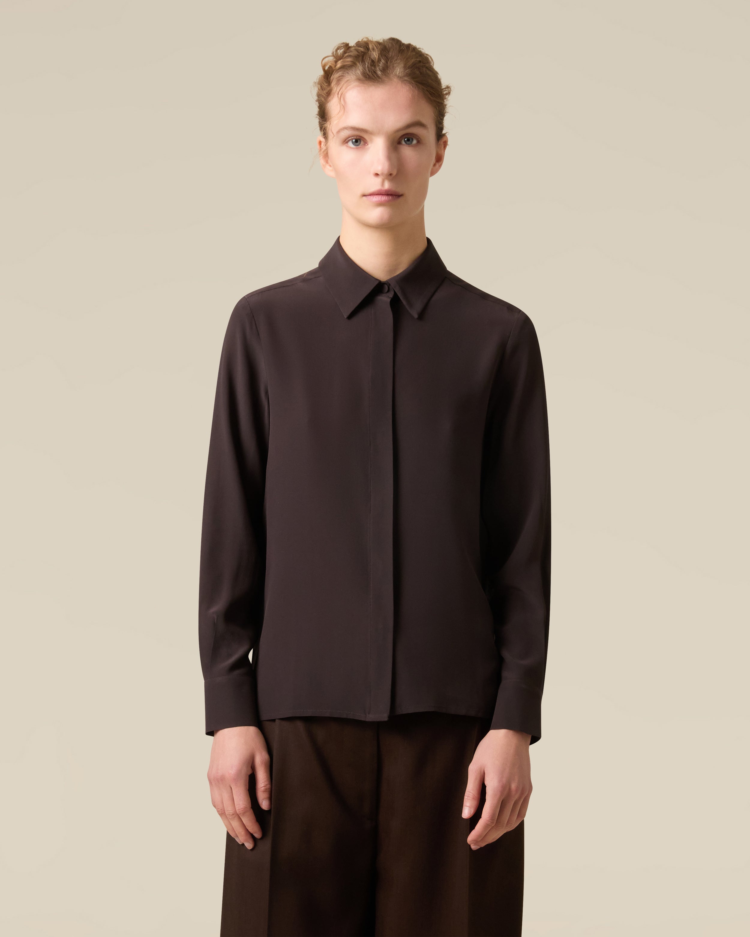 Camicia in seta marrone BROWN Lardini 3