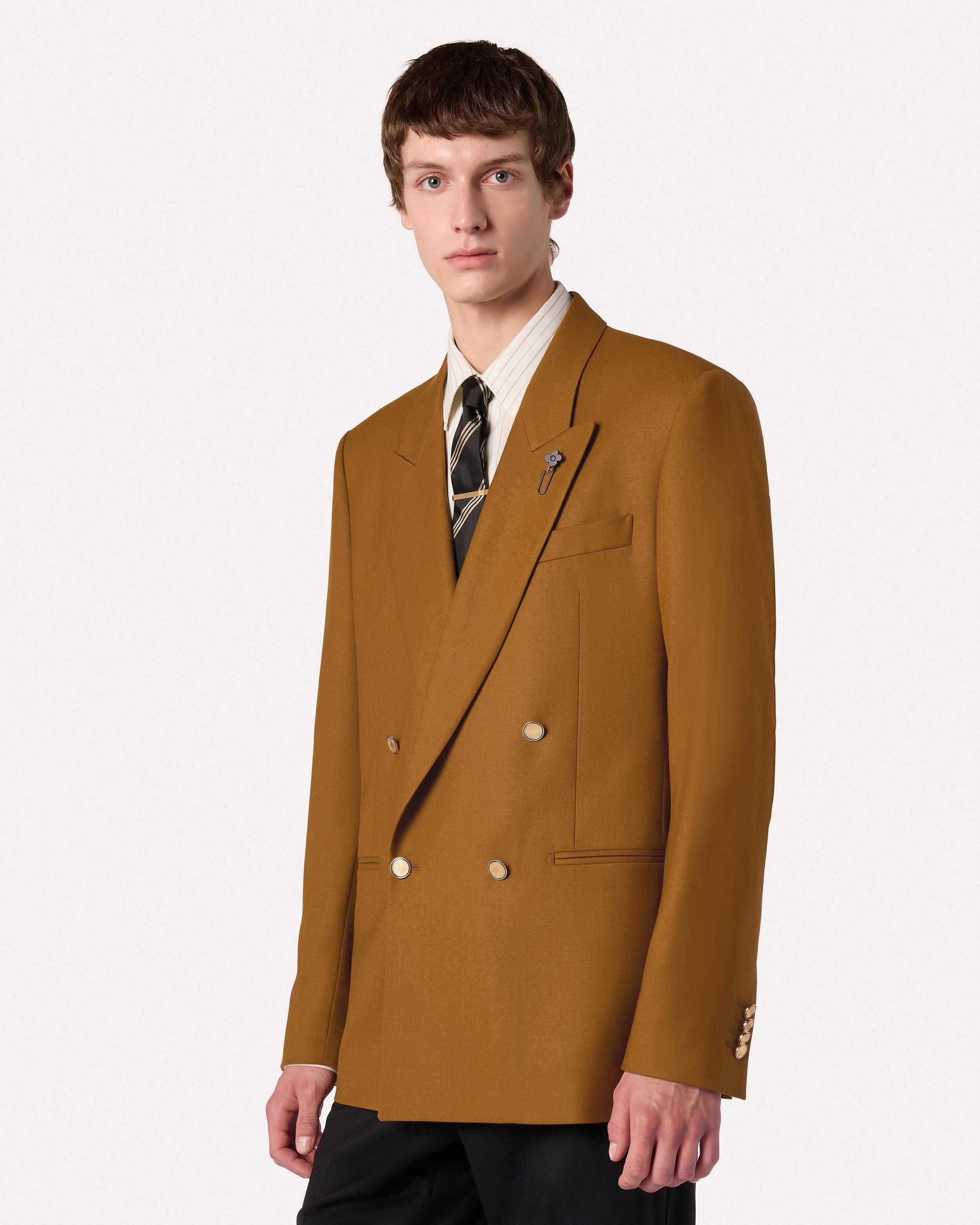 Giacca doppiopetto nocciola in flanella CAMEL Lardini 4