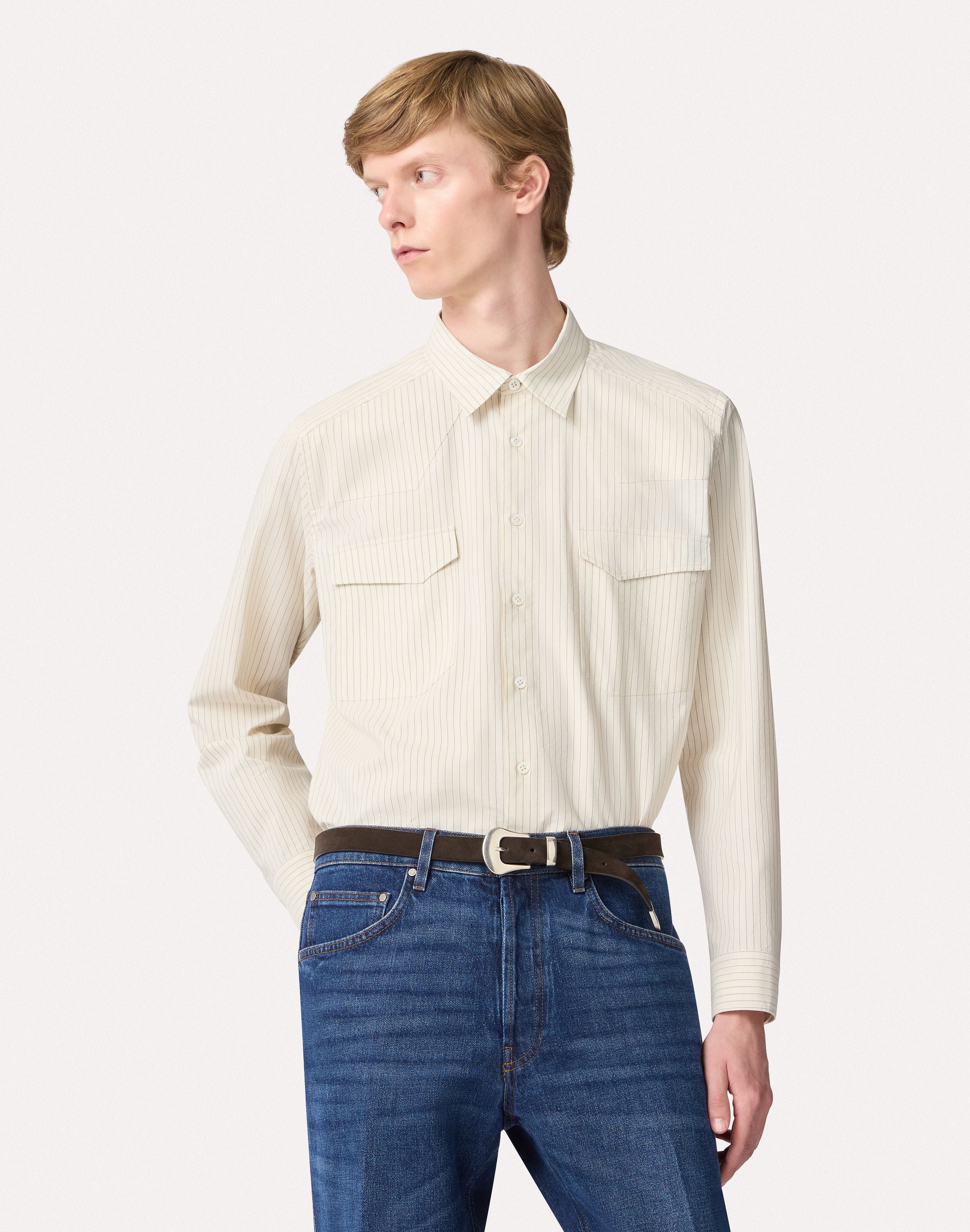 Cream and light blue striped shirt CREAM/LIGHT BLEU Lardini 4