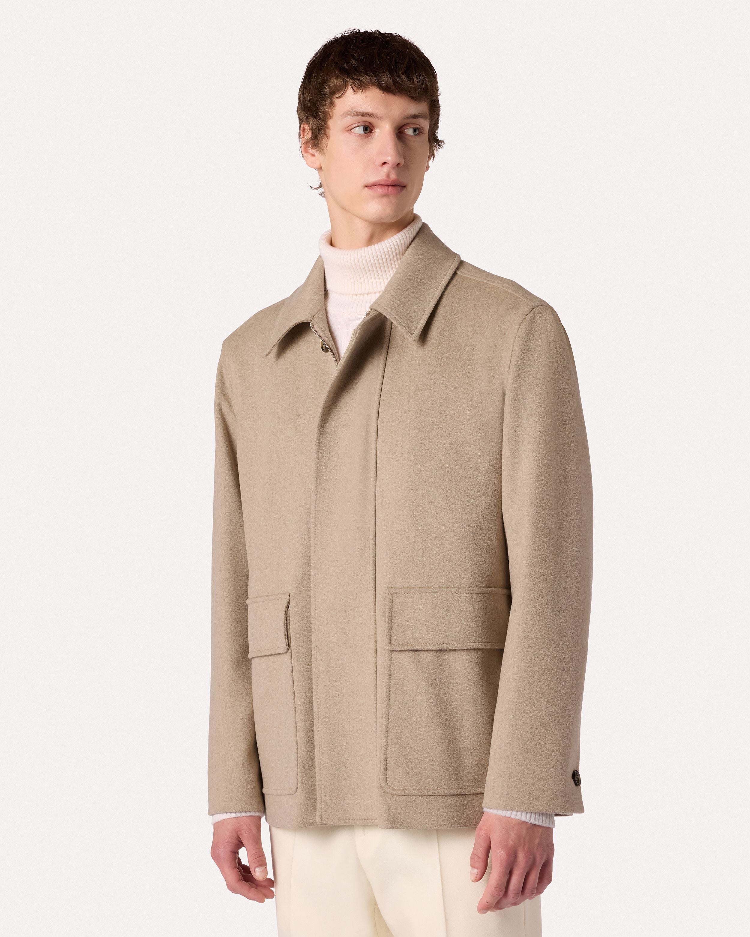 Sand-colored jacket in technical rainproof wool fabric BEIGE Lardini 4