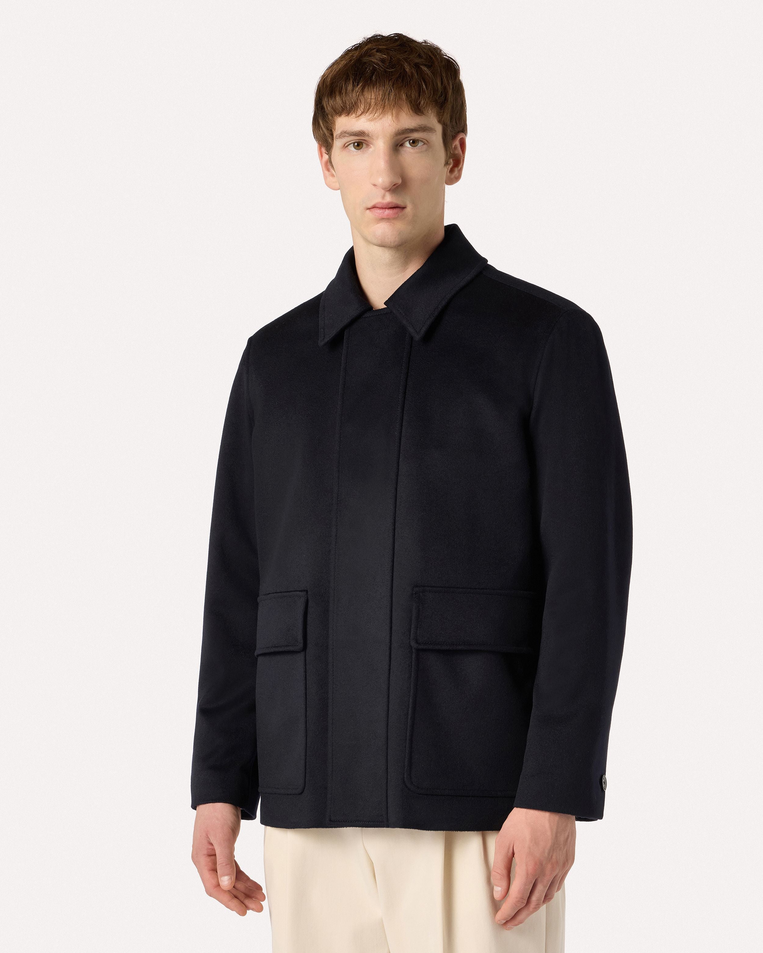 Single-breasted blue jacket in water-resistant cashmere BLUE Lardini 4