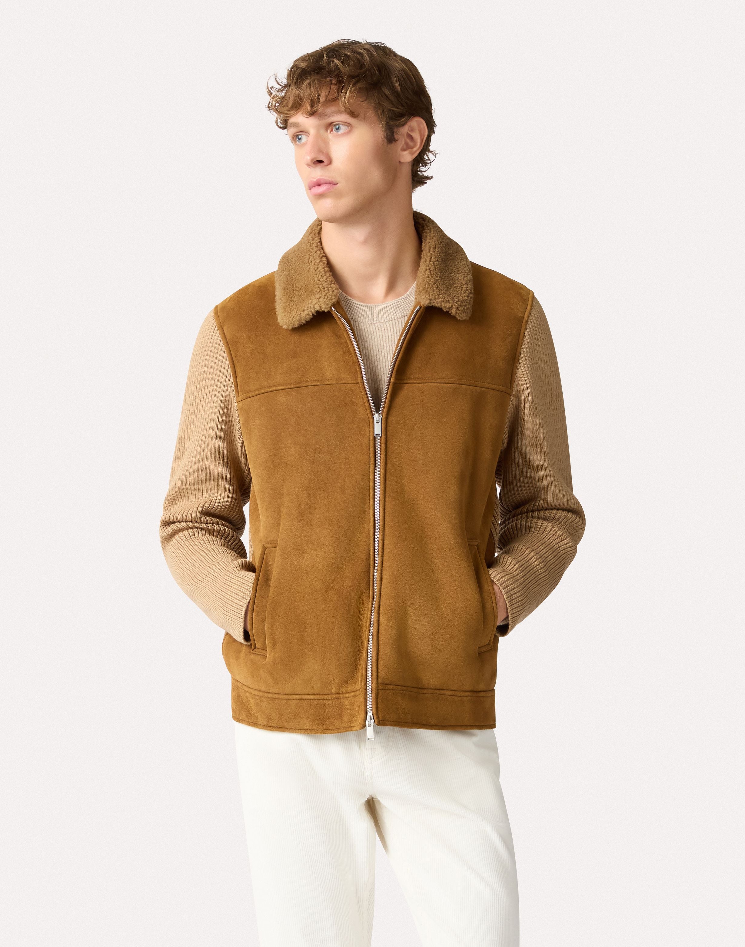 Sheepskin and knit jacket HAZELNUT Lardini 4