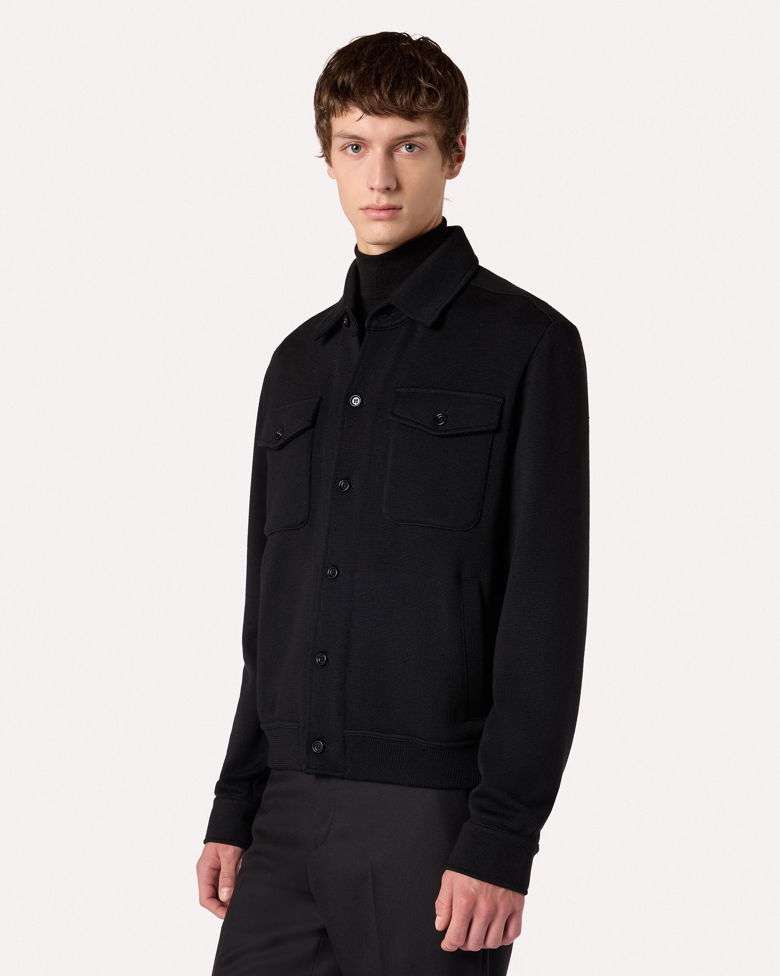 Giubbino monopetto nera in maglia di lana BLACK Lardini 4