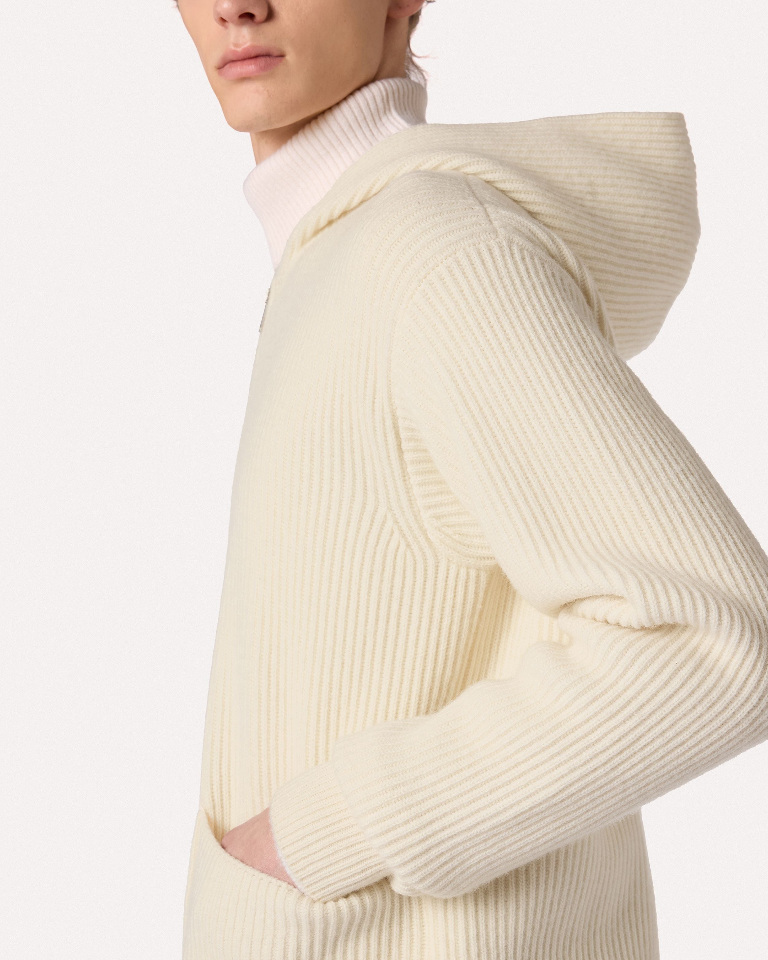 Cardigan con zip panna in lana e cashmere CREAM Lardini 3
