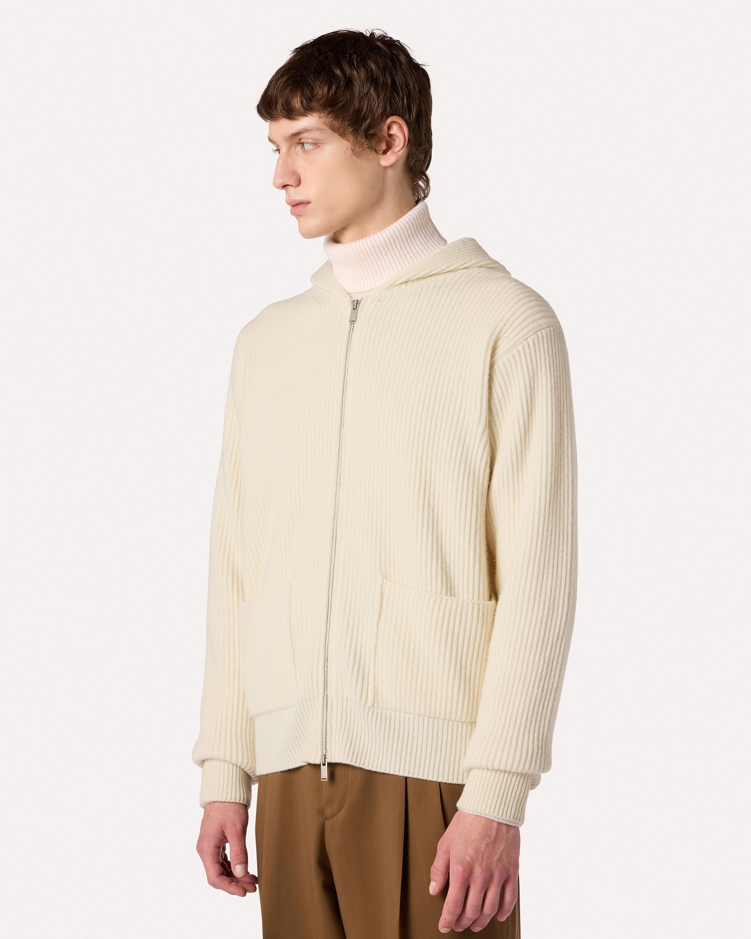 Cardigan con zip panna in lana e cashmere CREAM Lardini 4