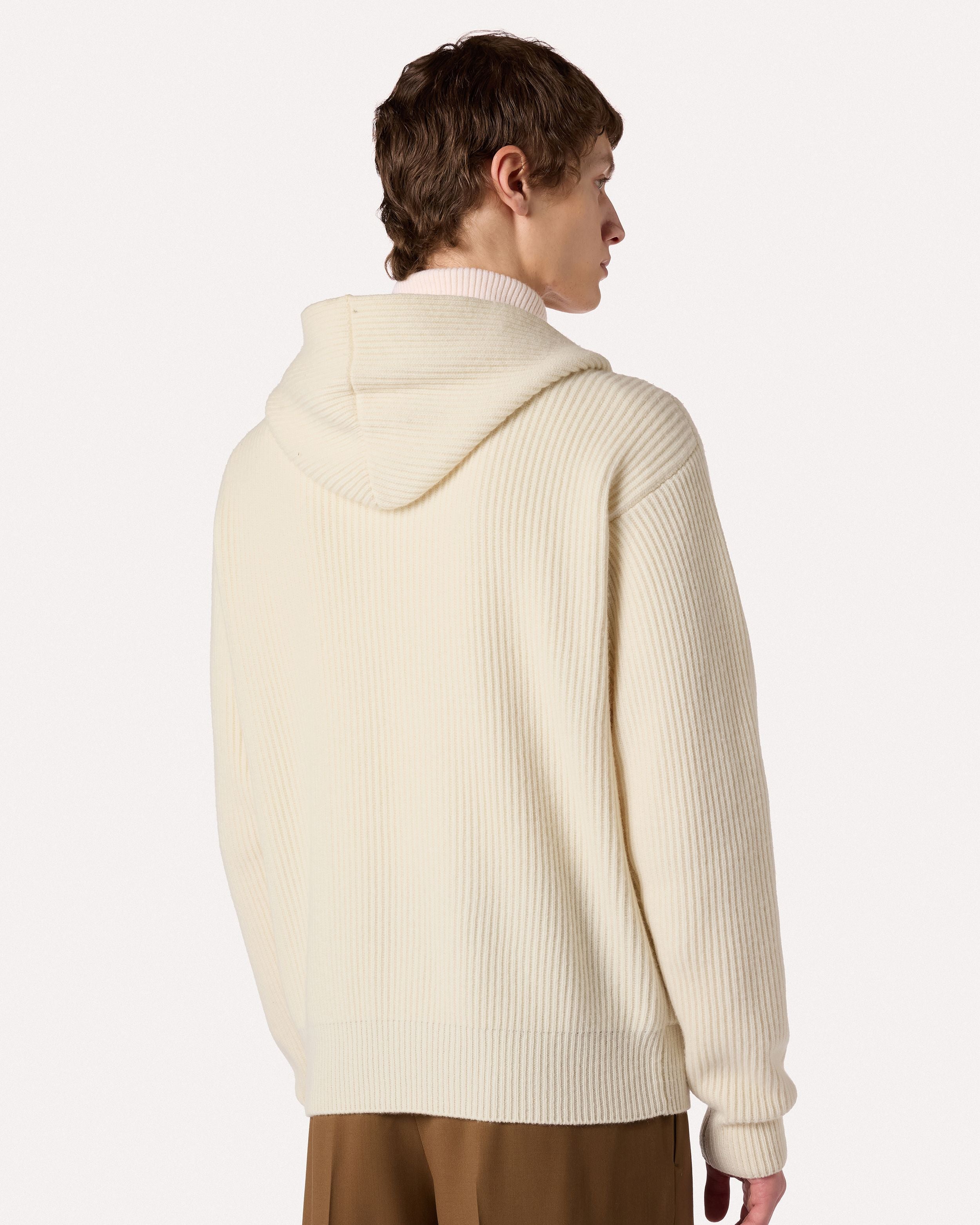 Cardigan con zip panna in lana e cashmere CREAM Lardini 5