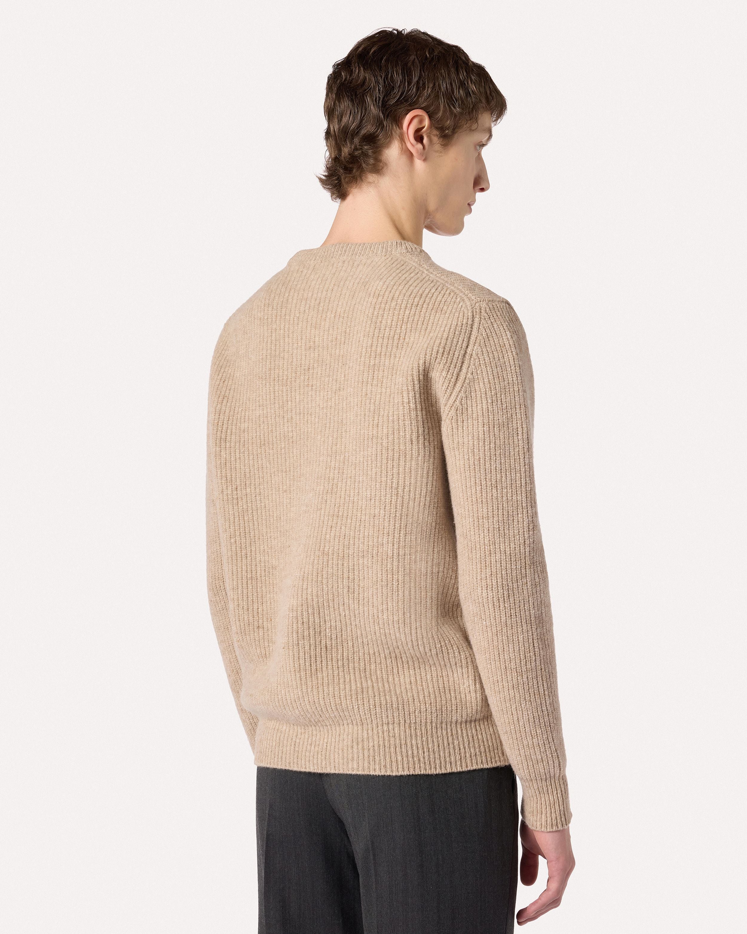 Maglia girocollo beige in lana merino extrafine BEIGE Lardini 5