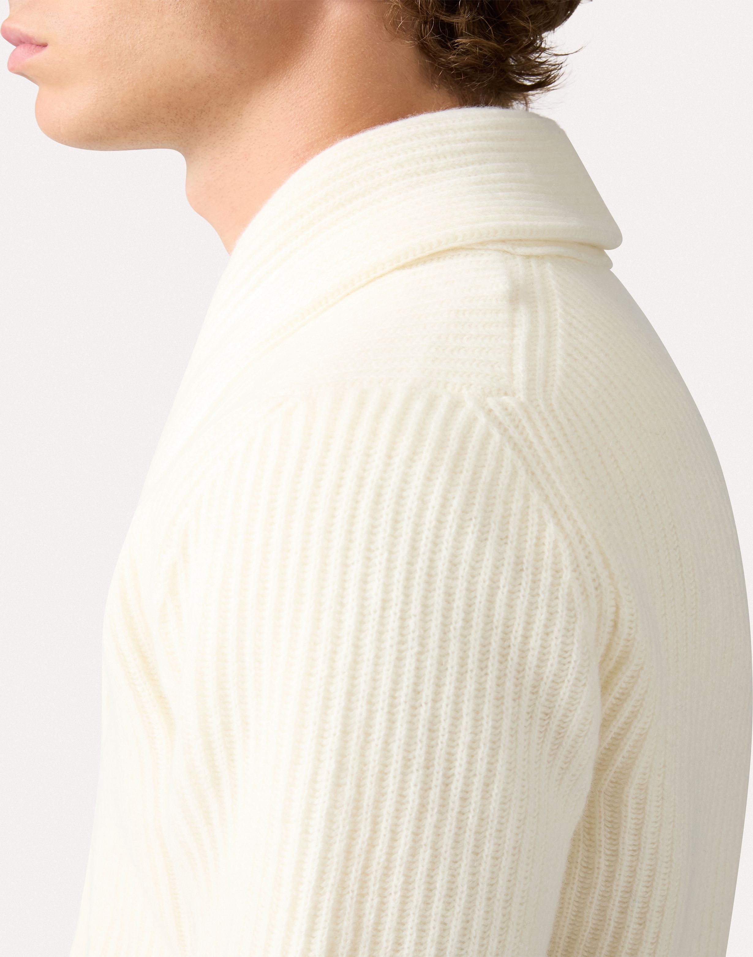 Cream wool and cashmere shawl-collar cardigan CREAM Lardini 3