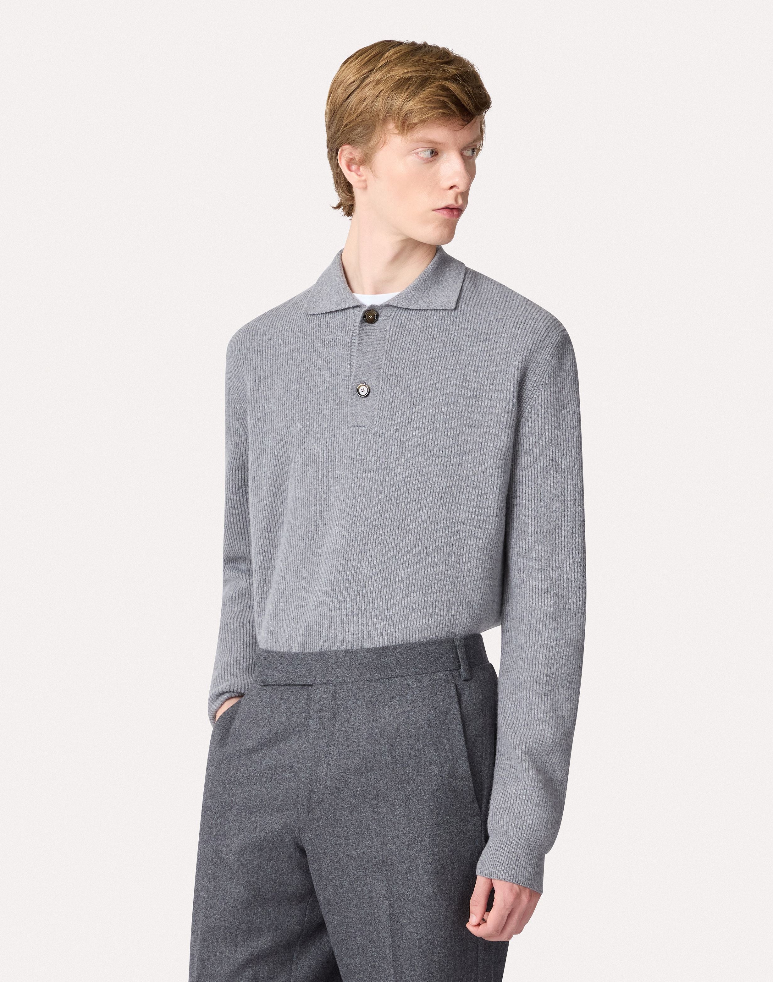 Long-sleeve grey polo in wool and cashmere GREY Lardini 4