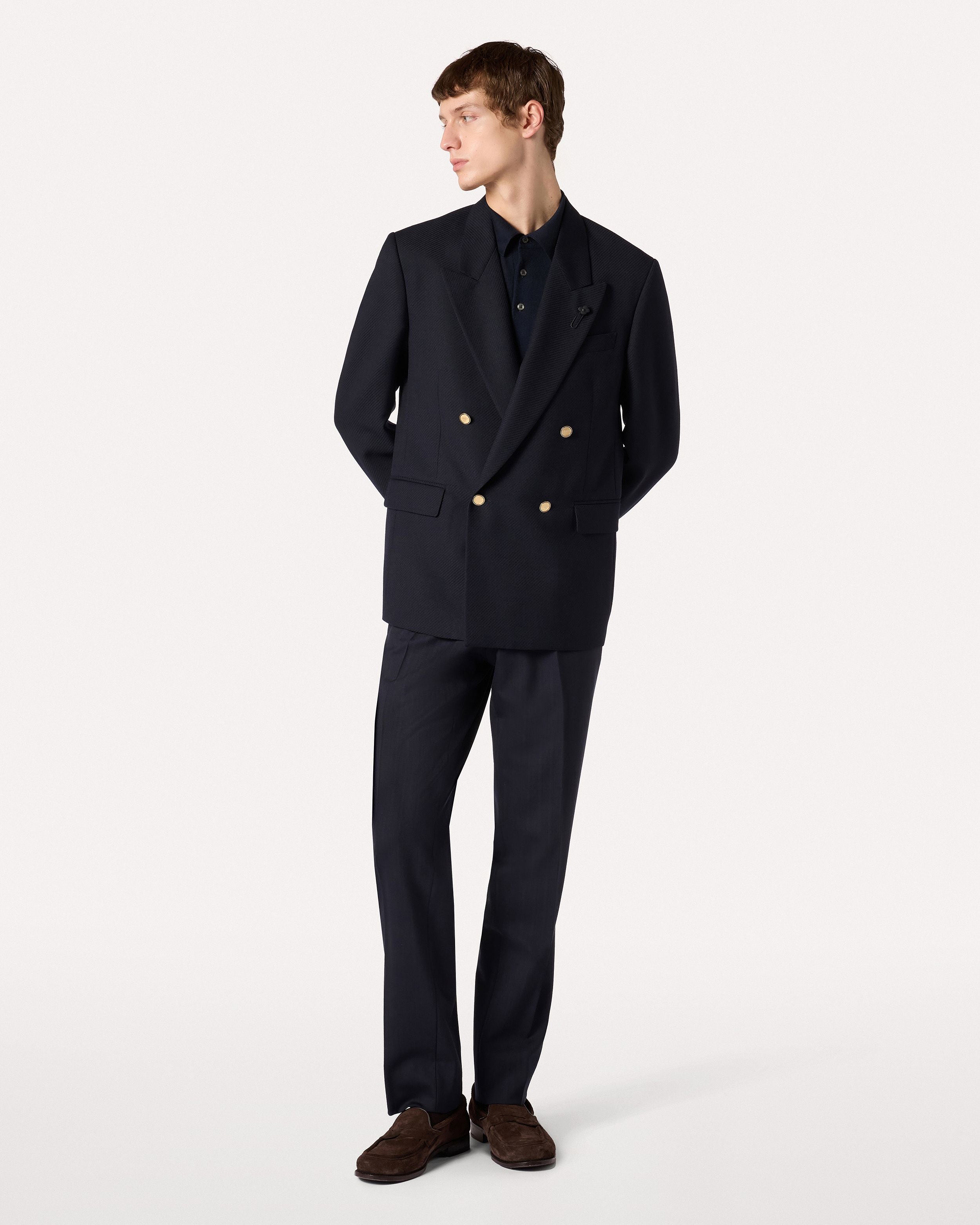 Pantalone blu in lana stretch con motivo micro spigato BLUE Lardini 2