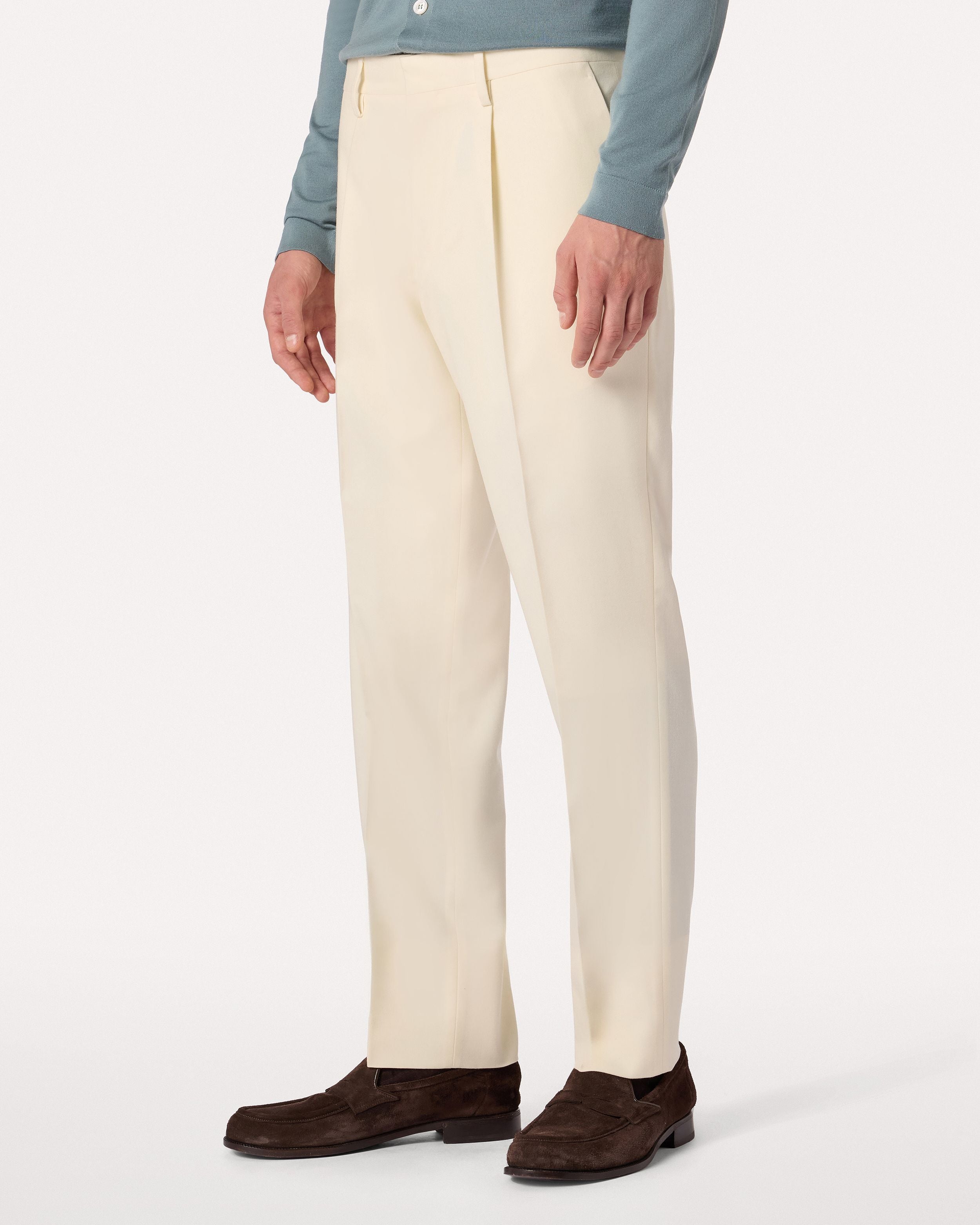 Pantalone color panna con piega in flanella stretch CREAM Lardini 4