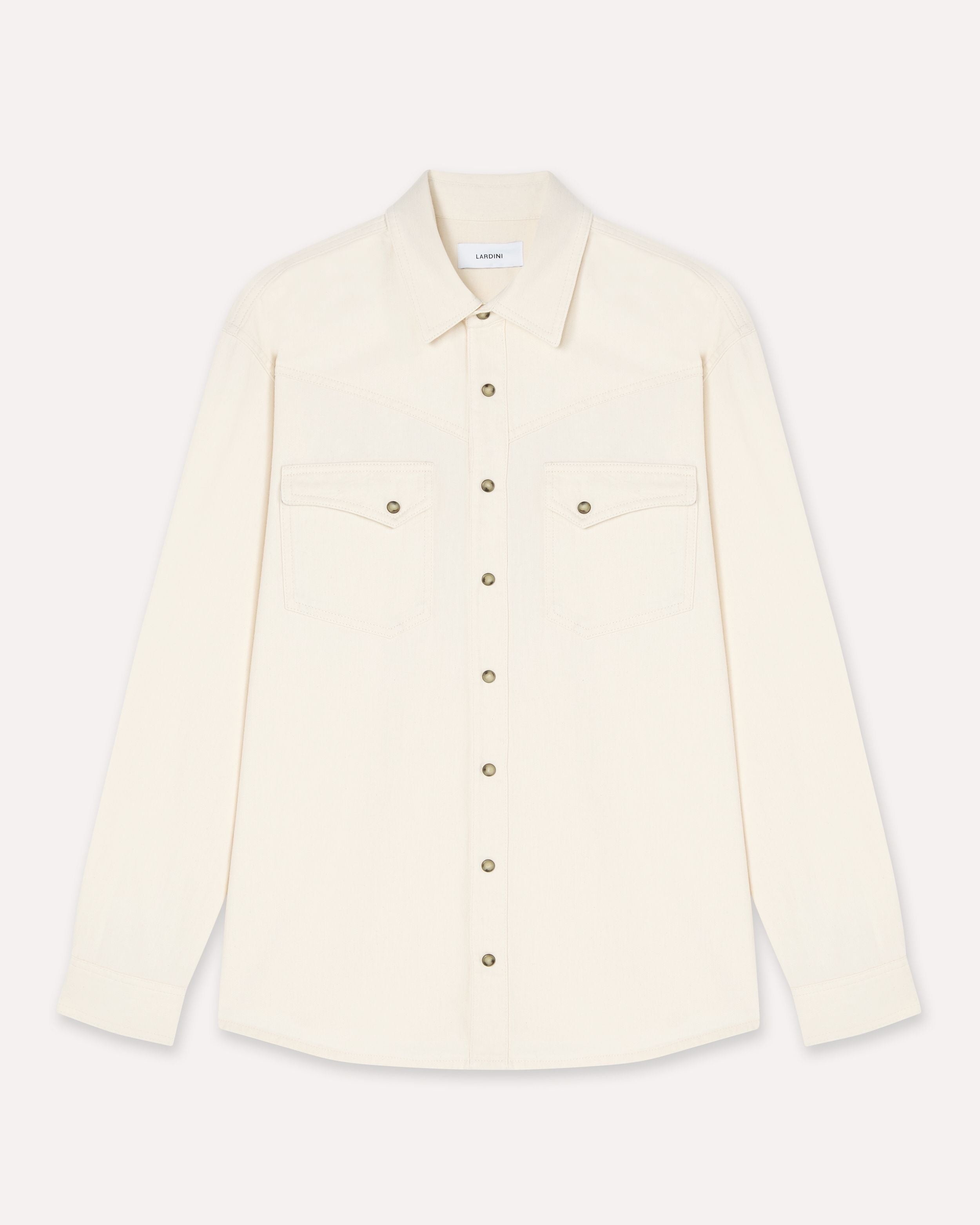 Camicia western in gabardine di cotone color panna CREAM Lardini 1