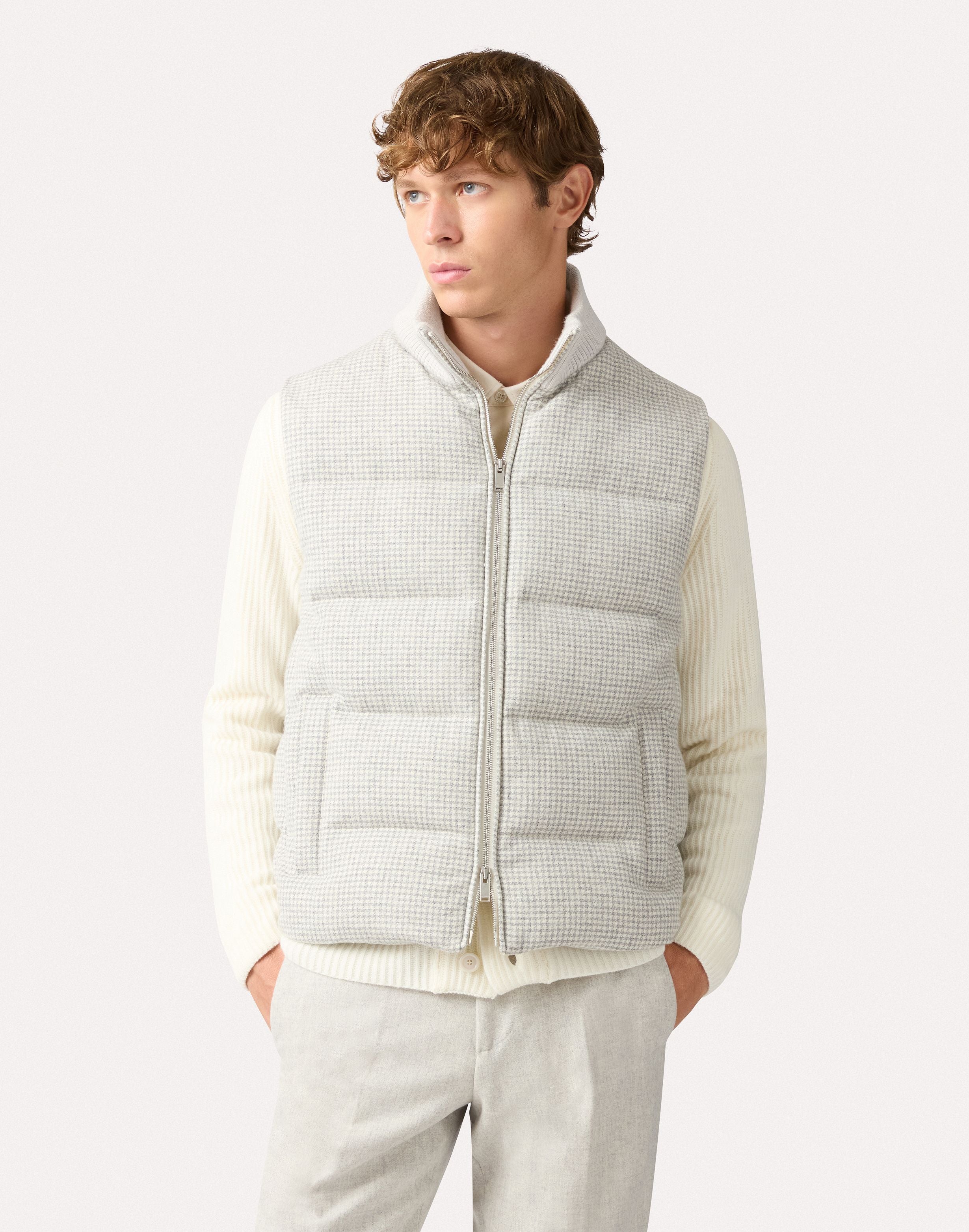 Sleeveless down jacket in wool and cashmere, cream and grey CREAM/GREY Lardini 4