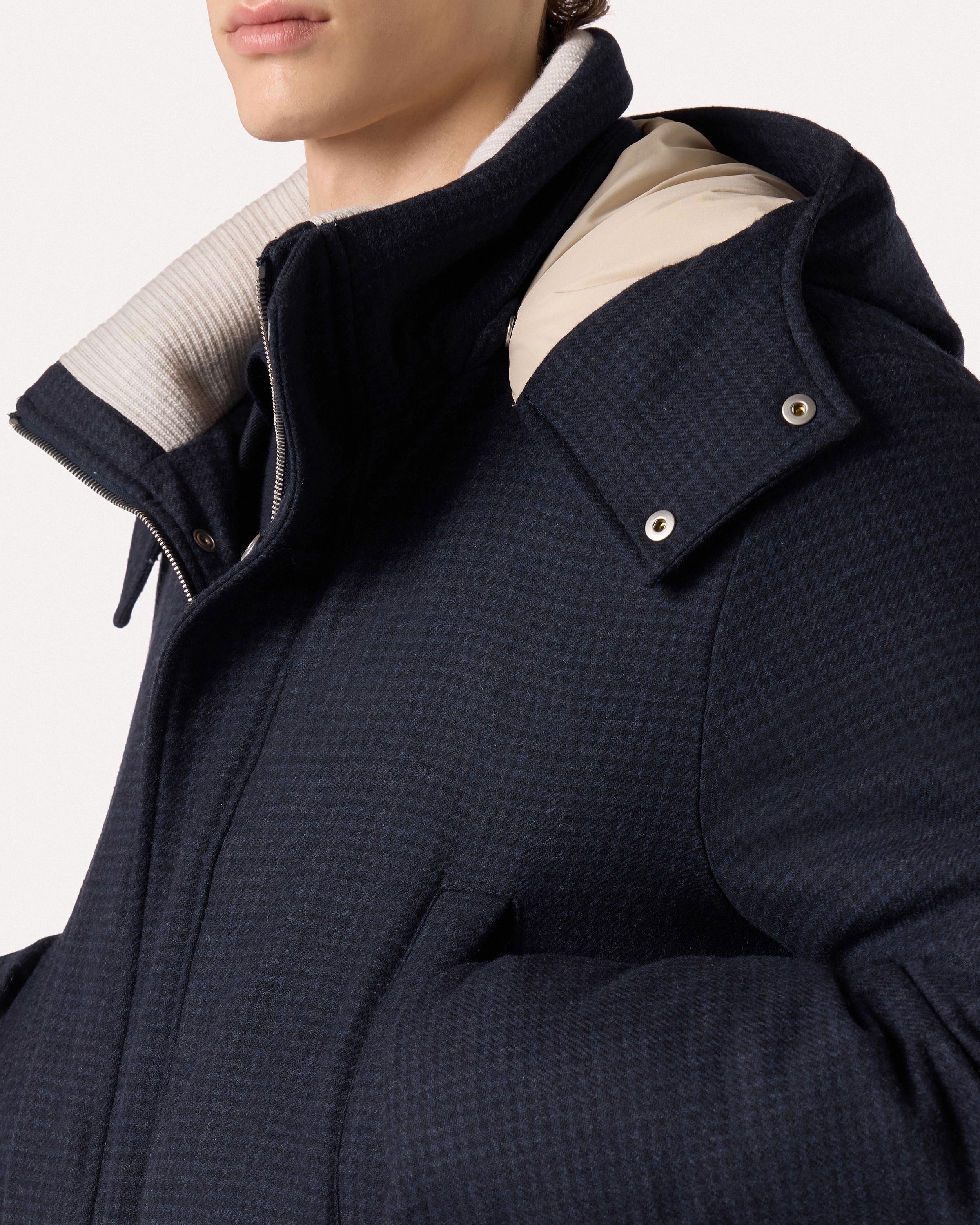 Long hooded down coat in wool and cashmere BLUE/CORNFLOWER BLUE Lardini 3