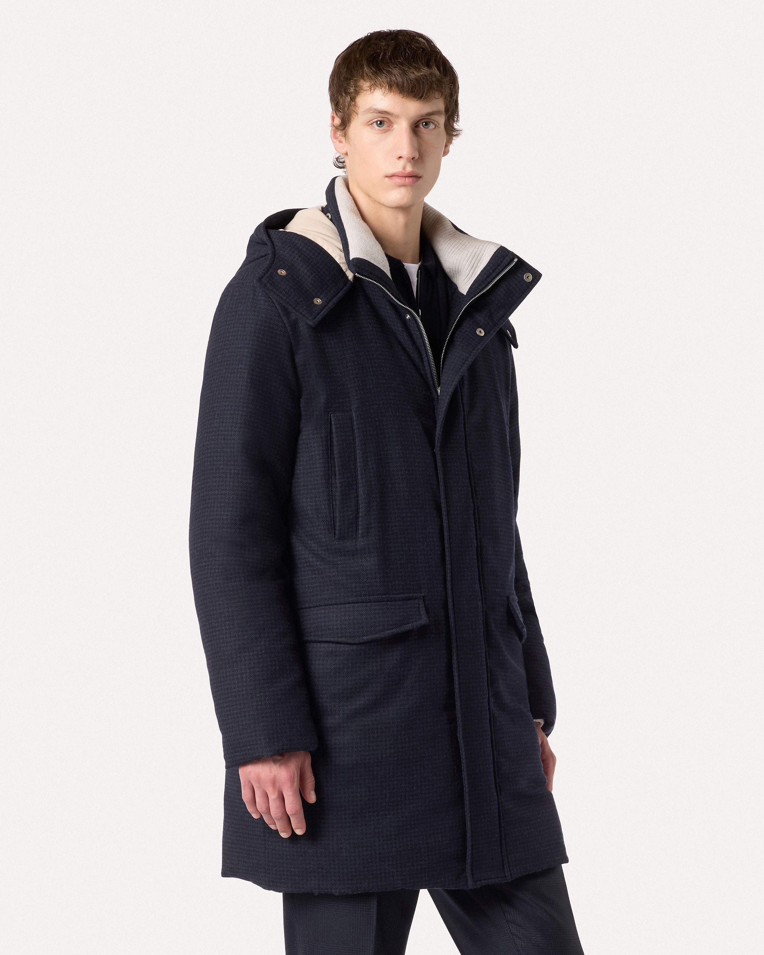 Long hooded down coat in wool and cashmere BLUE/CORNFLOWER BLUE Lardini 4