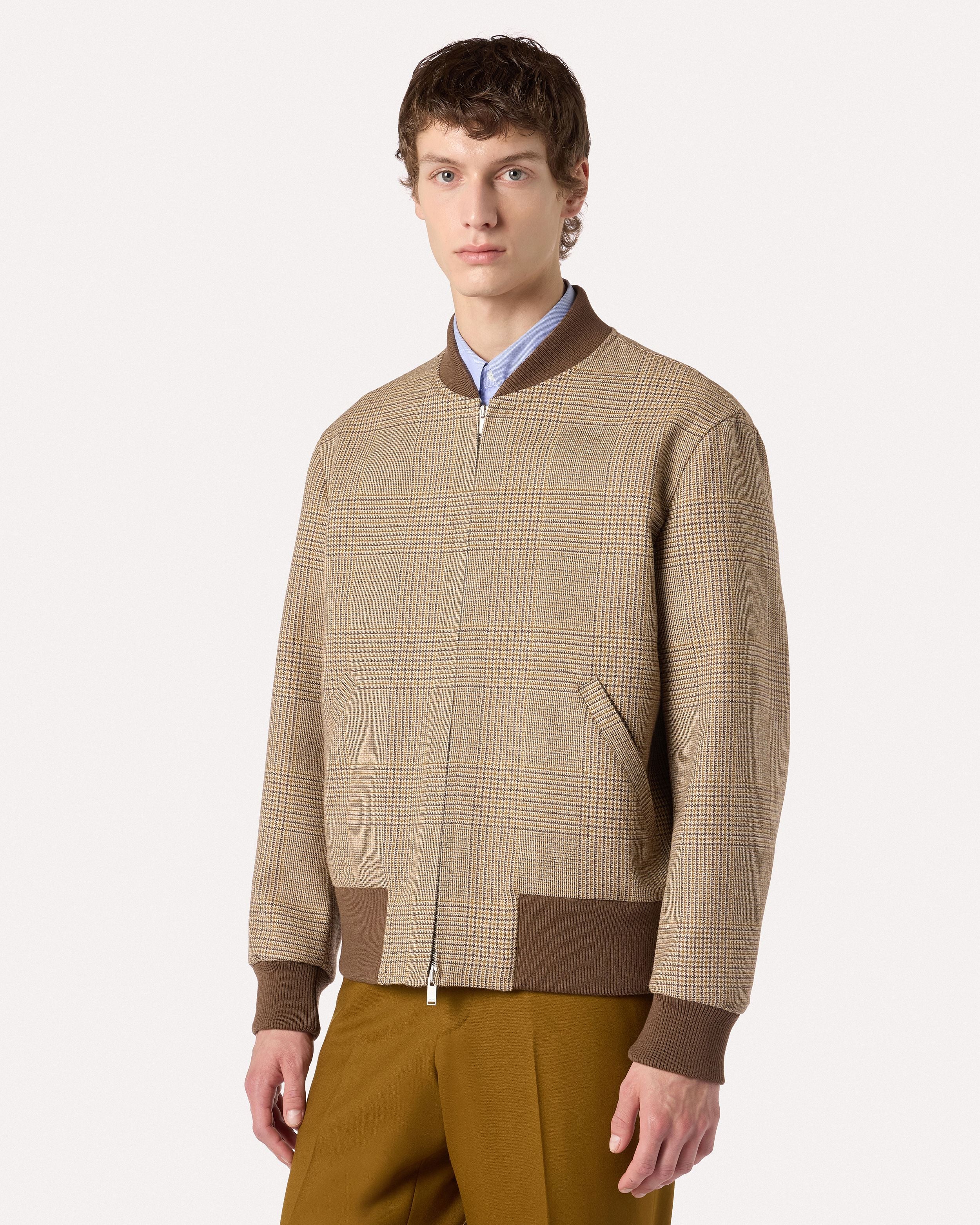 Giubbino beige varsity in lana con motivo Principe di Galles BEIGE/MUSTARD/BROWN Lardini 4