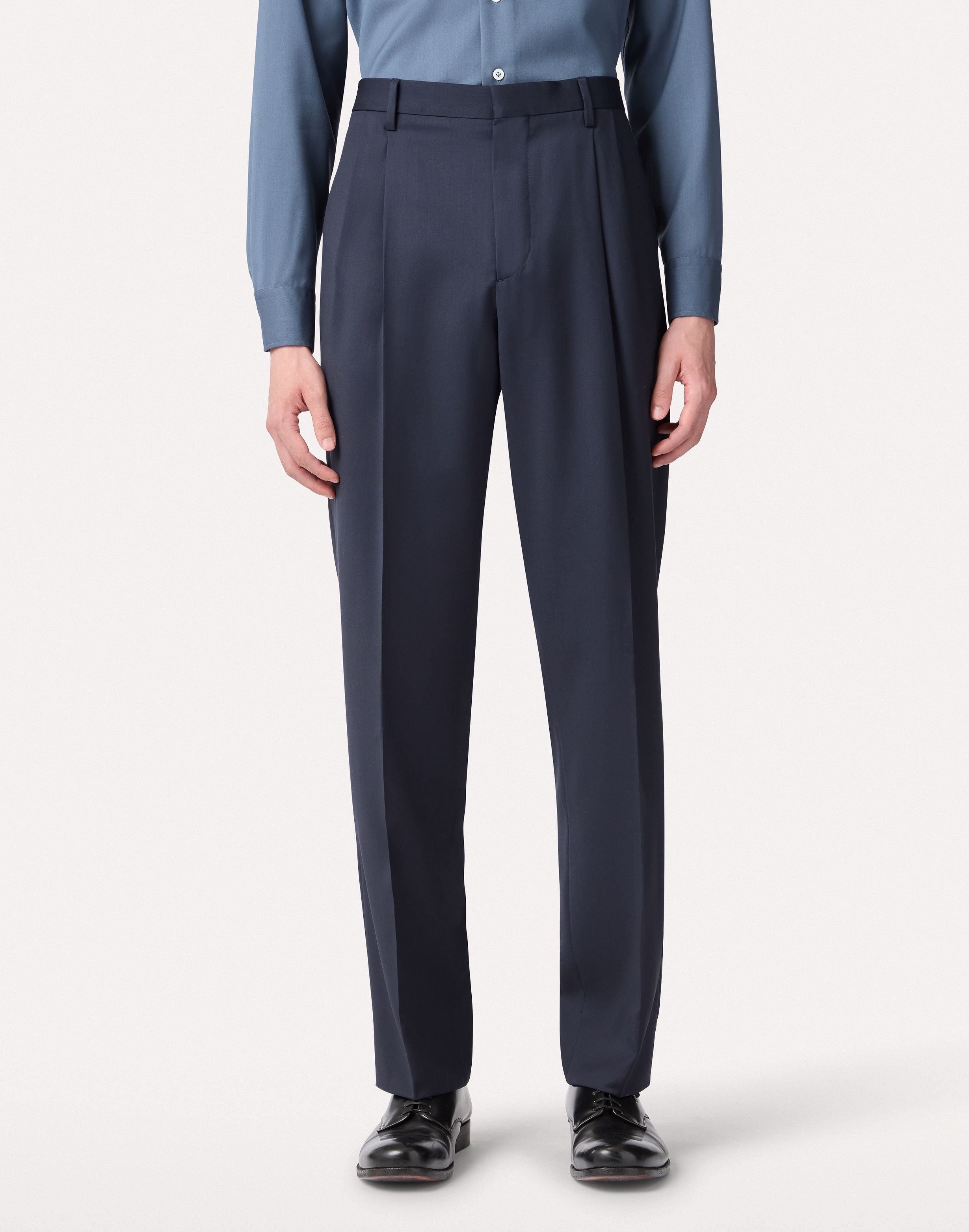 Pantalon à deux plis en lainage léger bleu BLUE Lardini 4