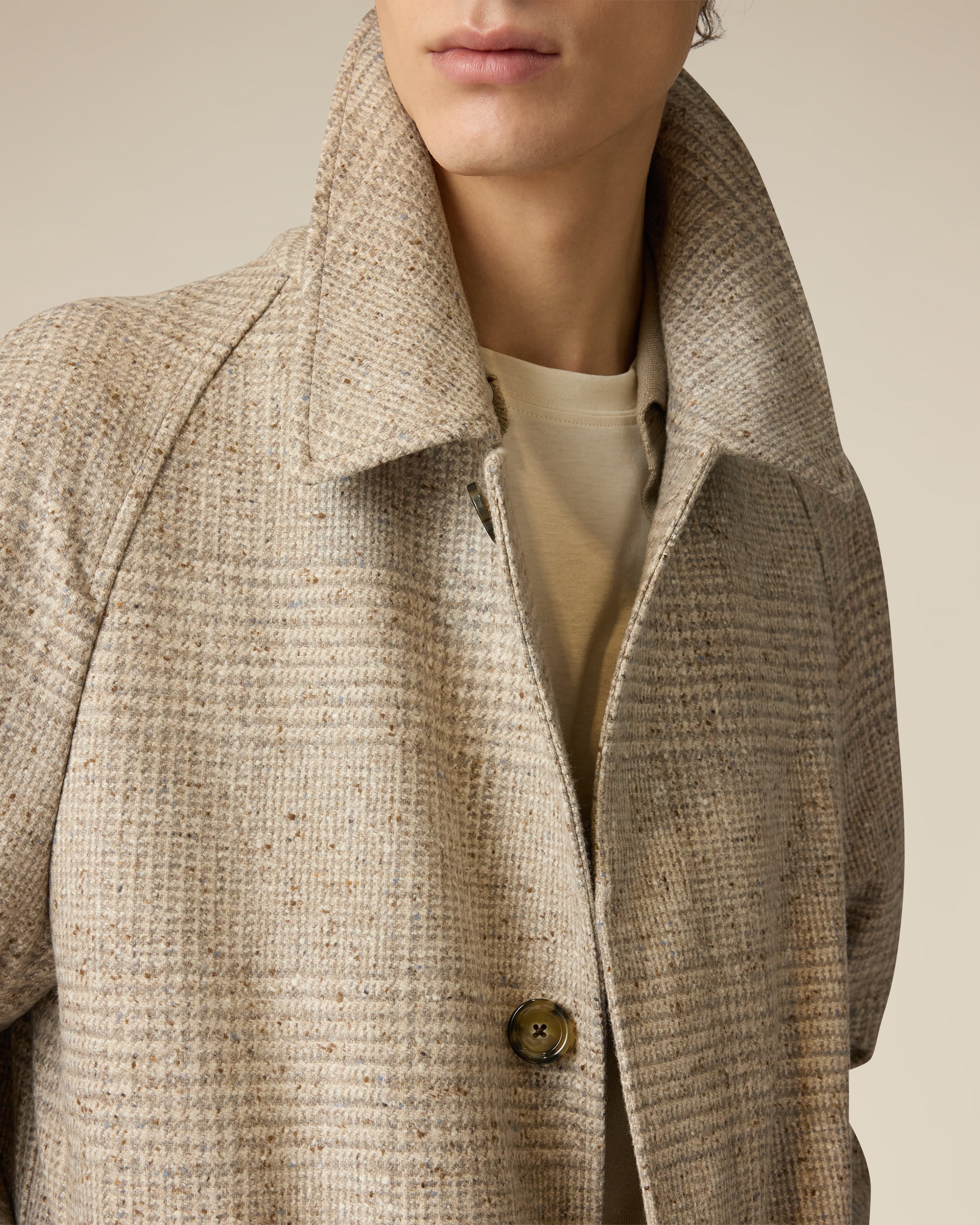 Beige-grauer einreihiger Tweedmantel BEIGE/GREY Lardini 3