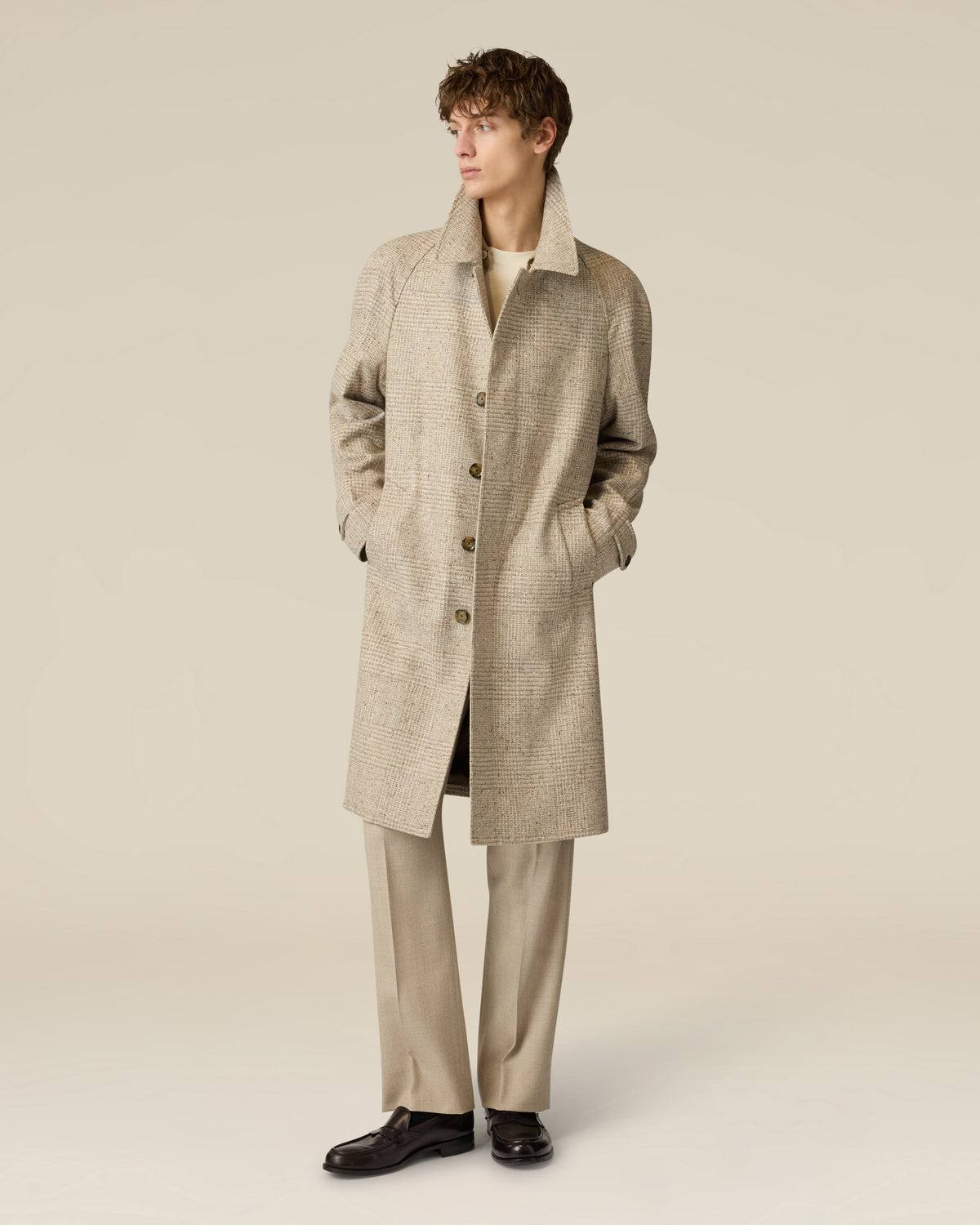 Beige-grauer einreihiger Tweedmantel BEIGE/GREY Lardini 4