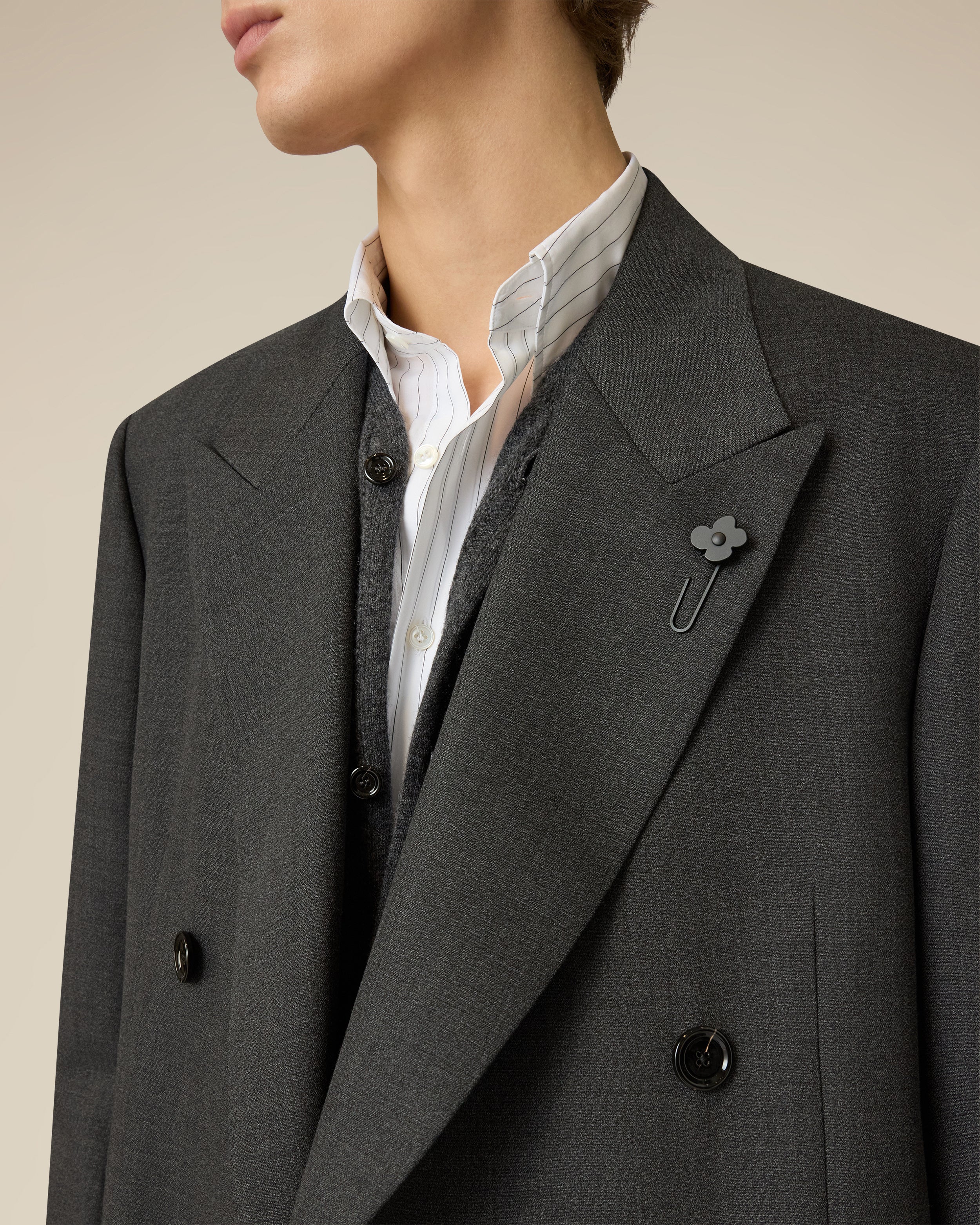 Grey double-breasted coat in wool and viscose GREY Lardini 3