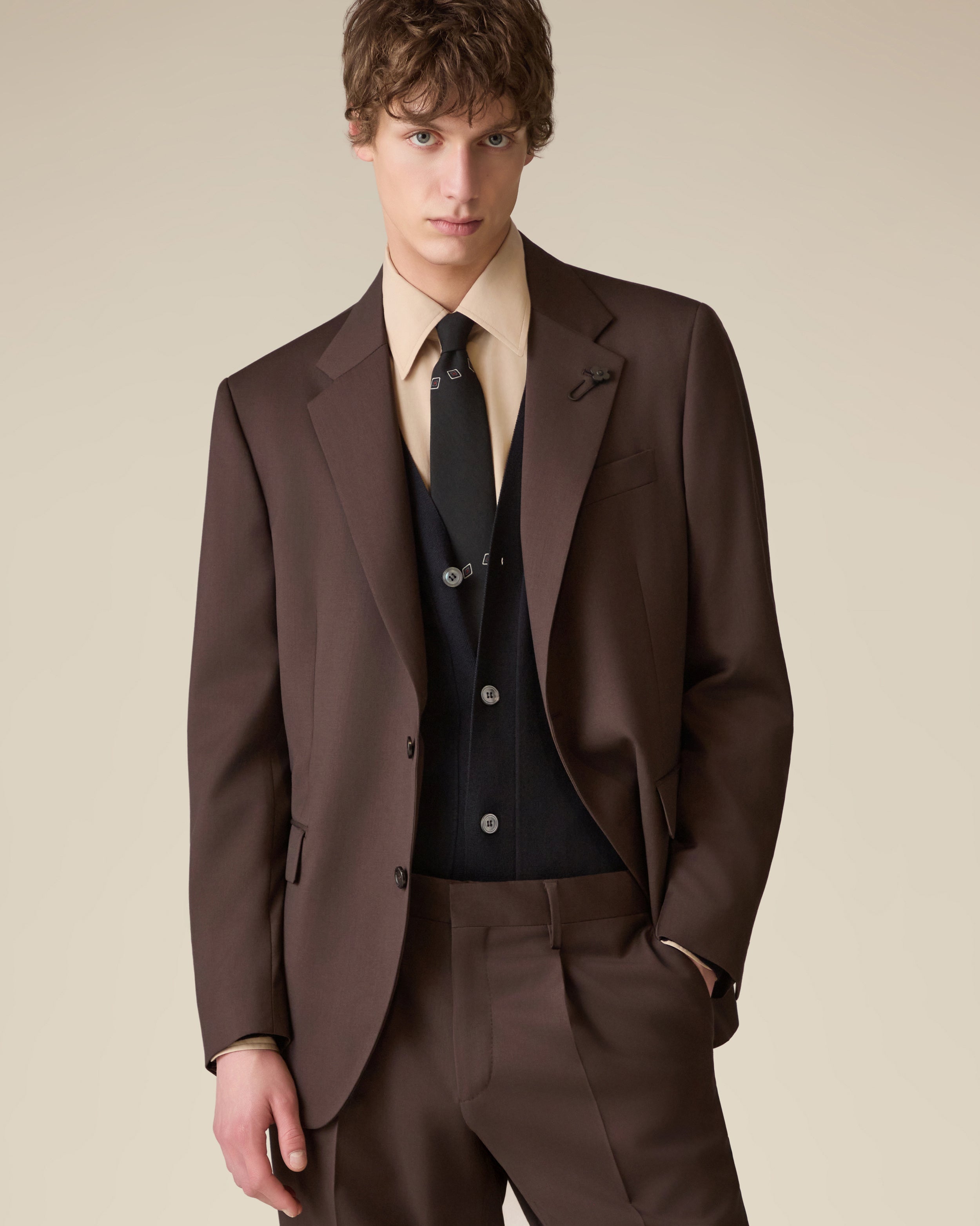 Brown single-breasted wool jacket BROWN Lardini 2