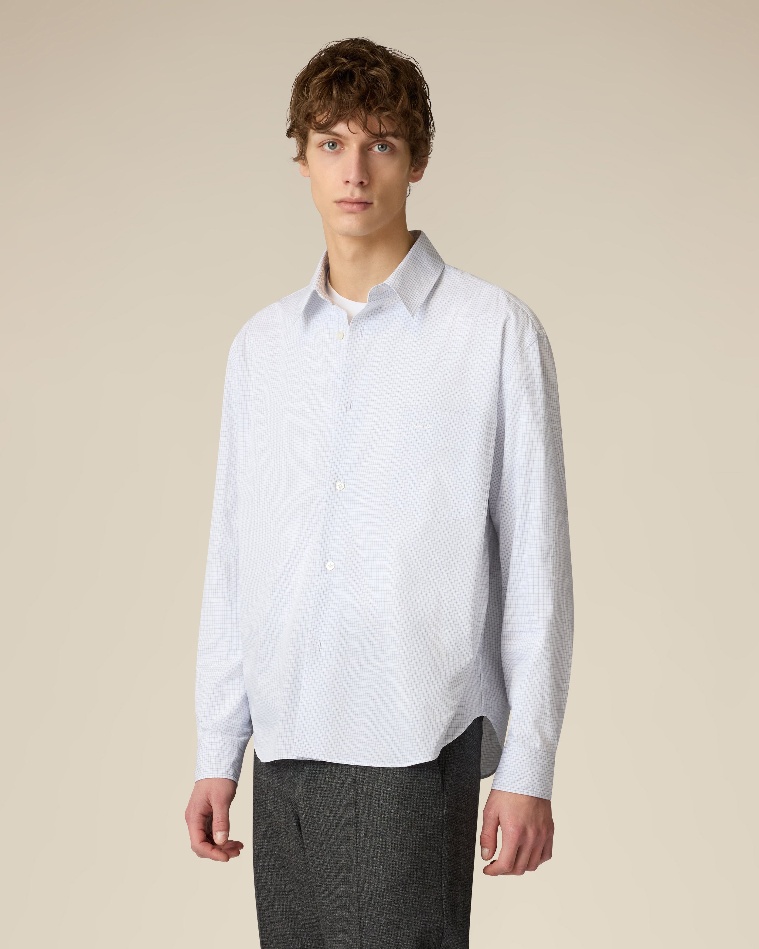Camicia bianca in popeline di cotone WHITE/LIGHT BLUE Lardini 4