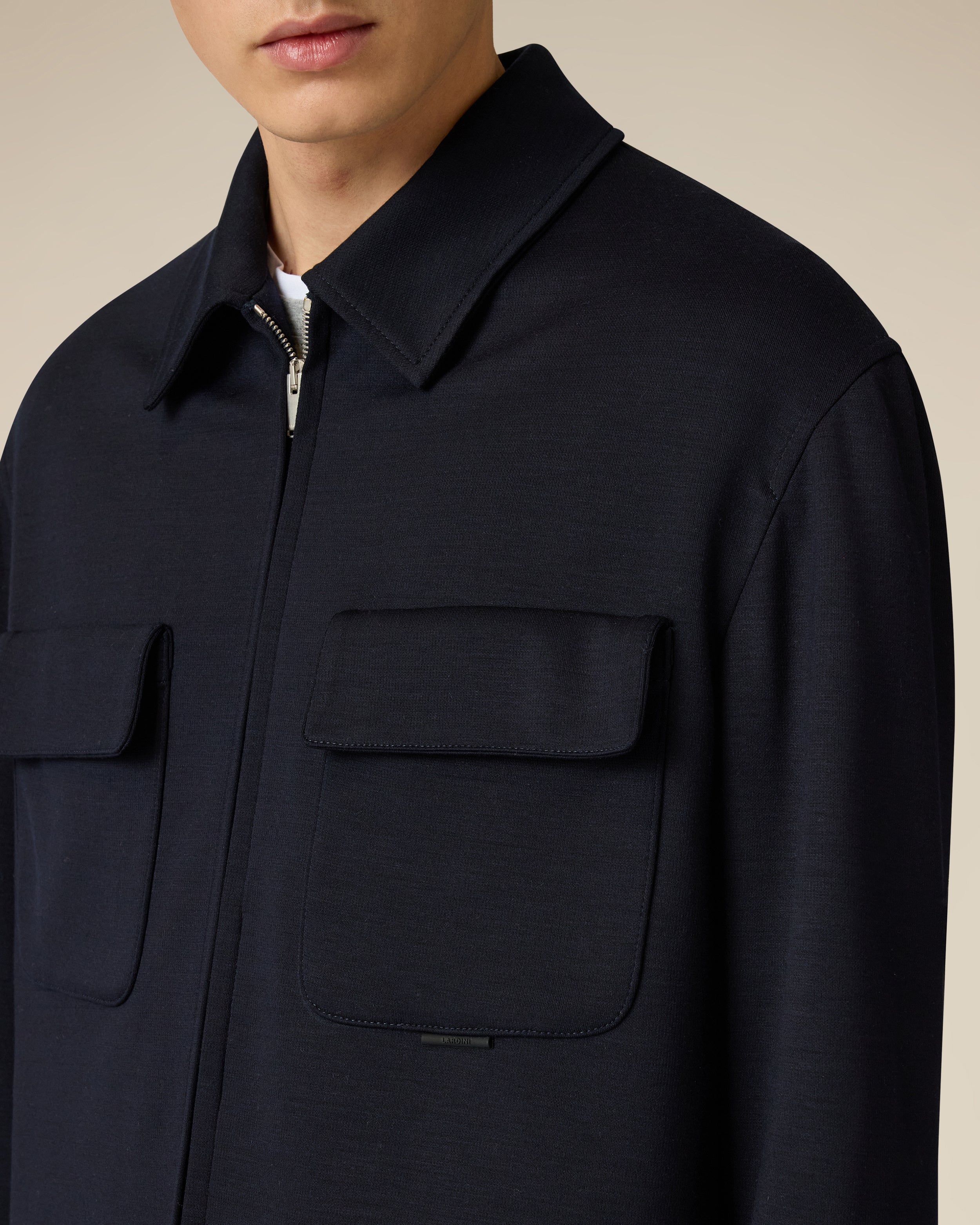 Giacca camicia imbottita in lana e tencel blu BLUE Lardini 3
