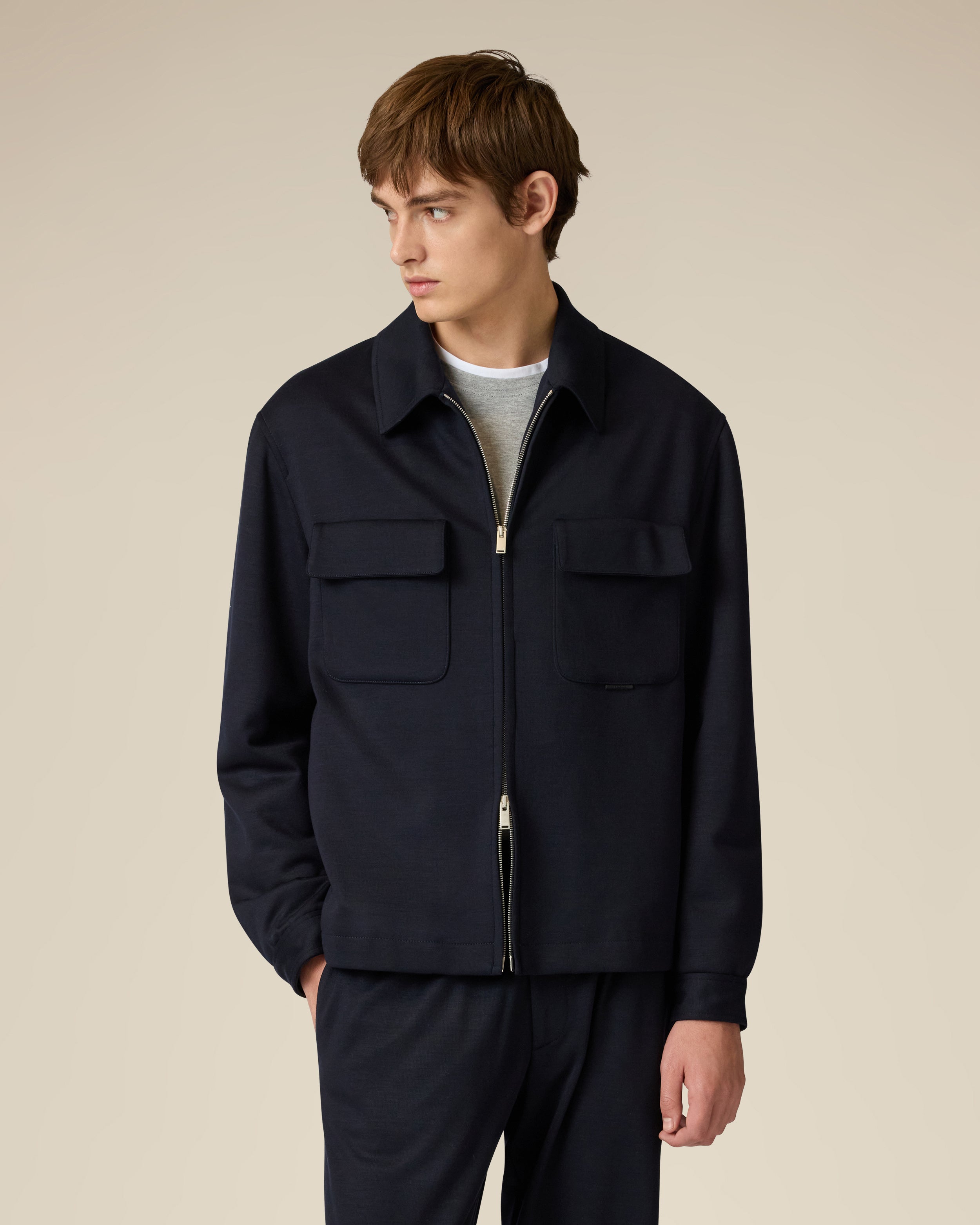 Giacca camicia imbottita in lana e tencel blu BLUE Lardini 4