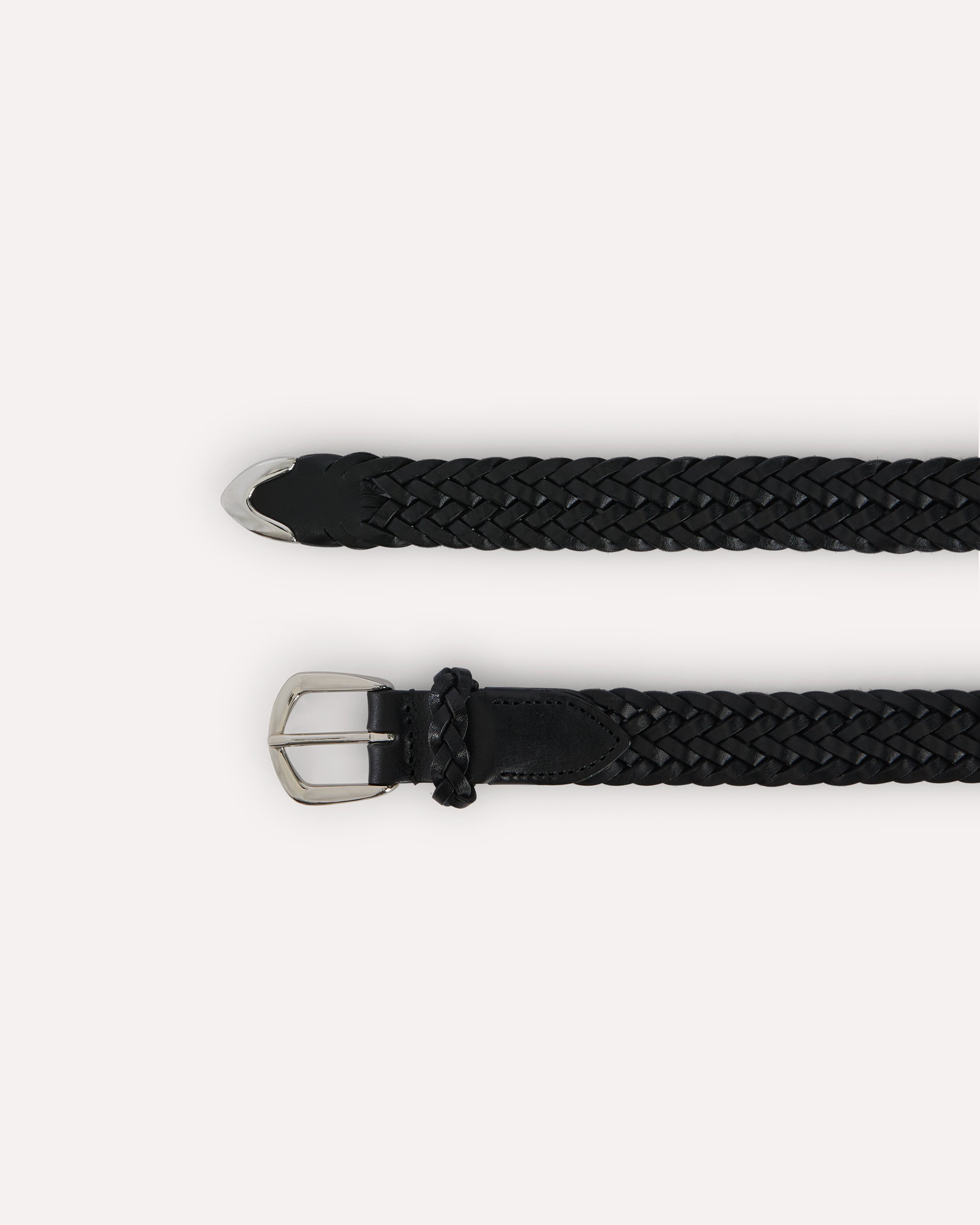 Handwoven black leather belt BLACK Lardini 2