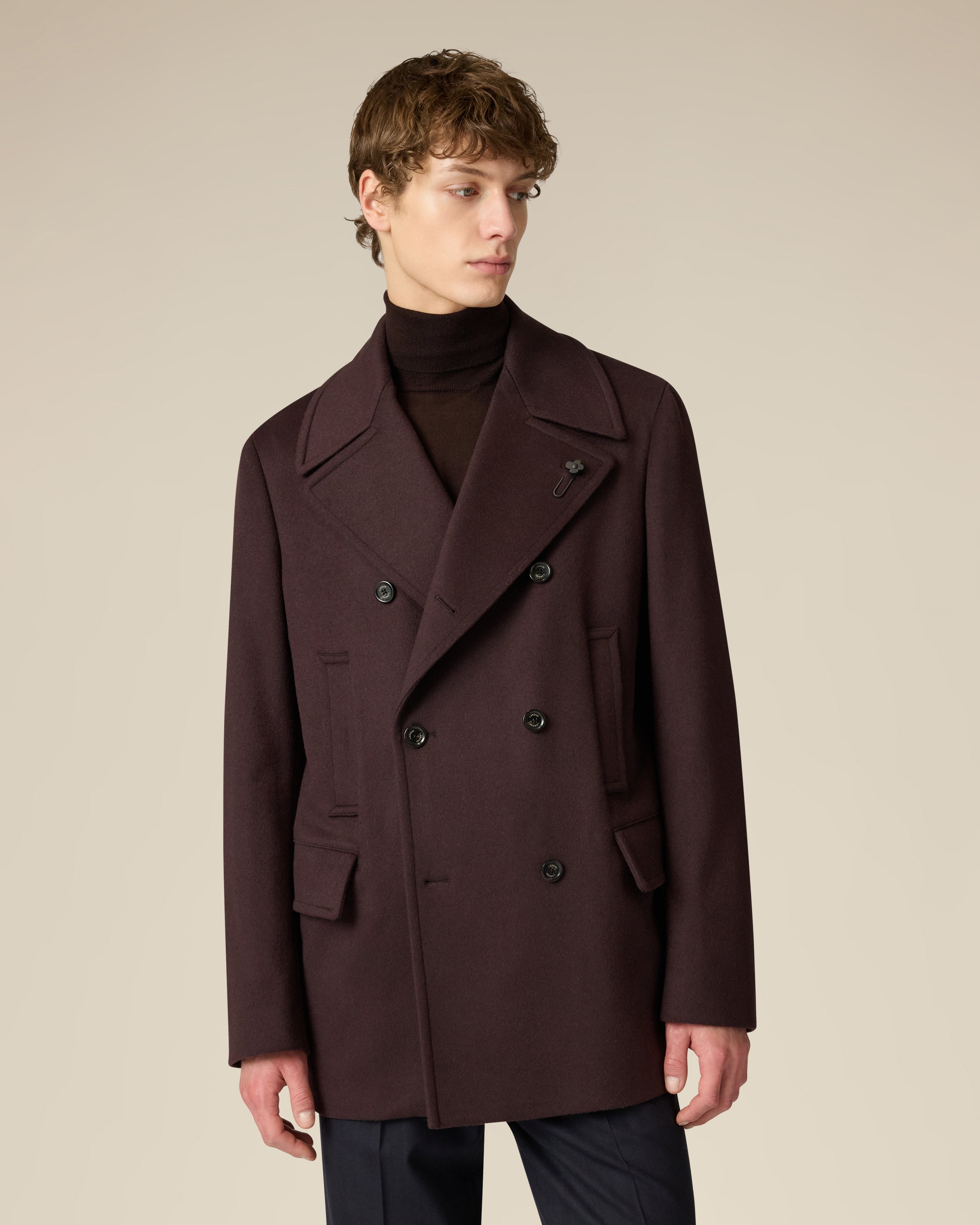 Brown double-breasted wool peacoat BROWN Lardini 4