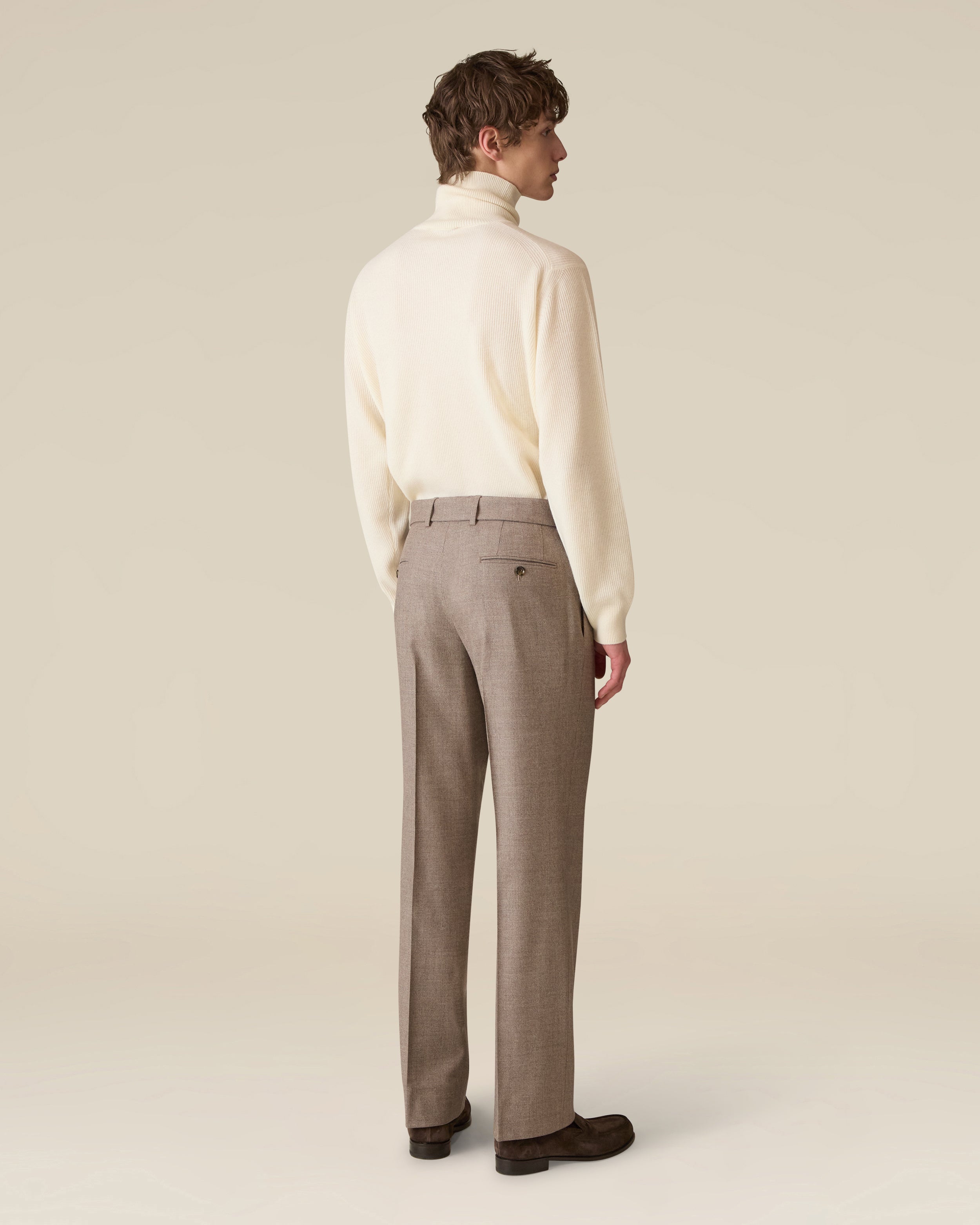 Hazelnut stretch wool trousers with micro houndstooth pattern HAZELNUT/BEIGE Lardini 5