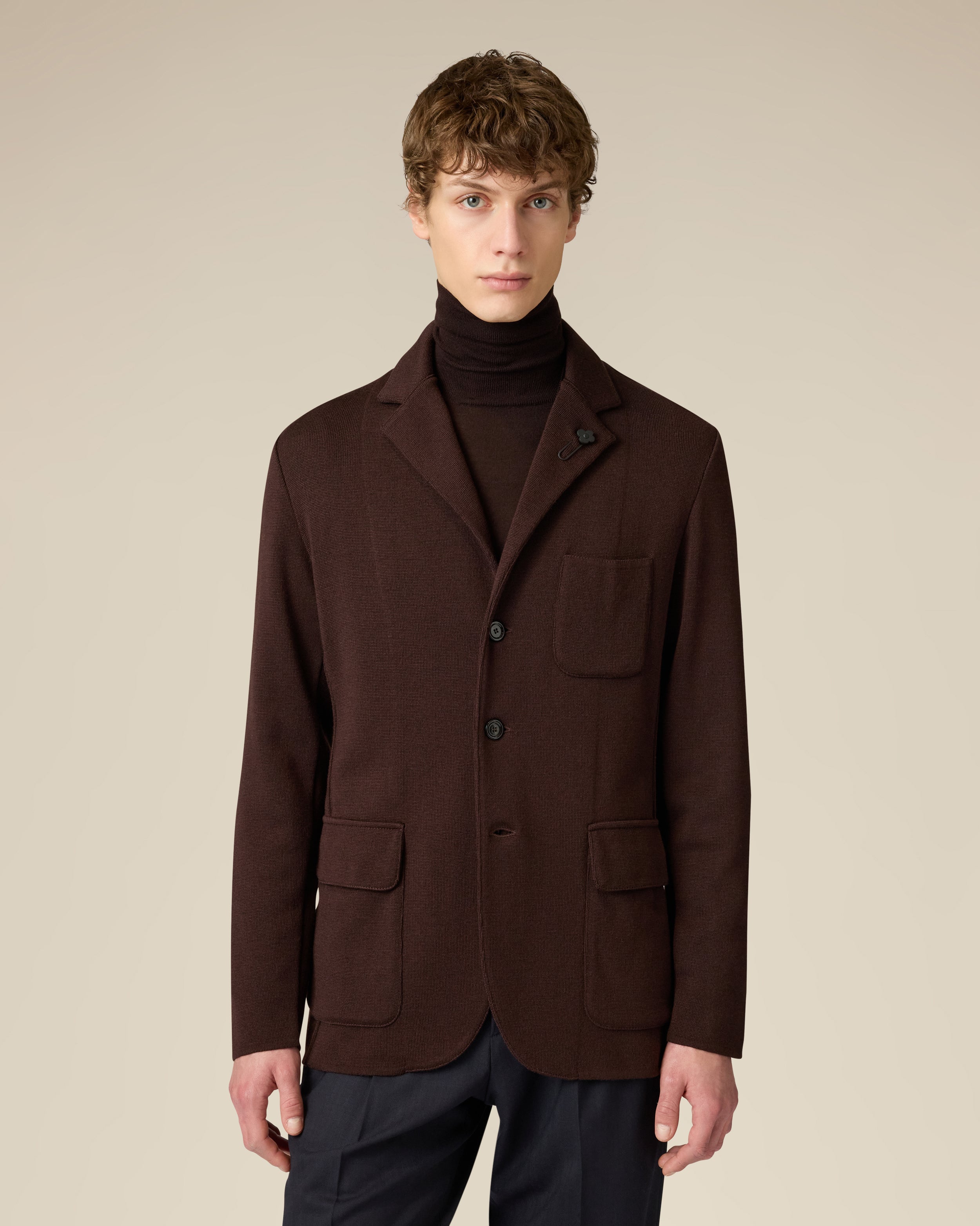 Brown merino wool jacket BROWN Lardini 4