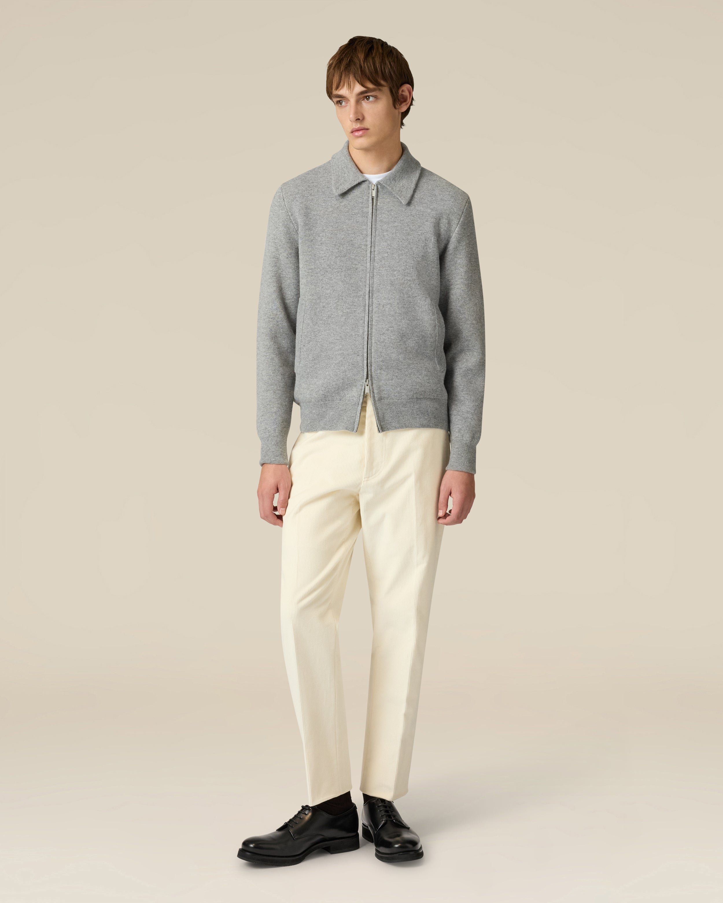 Bomber en maille gris et crème avec fermeture éclair et poches obliques GREY/CREAM Lardini 2