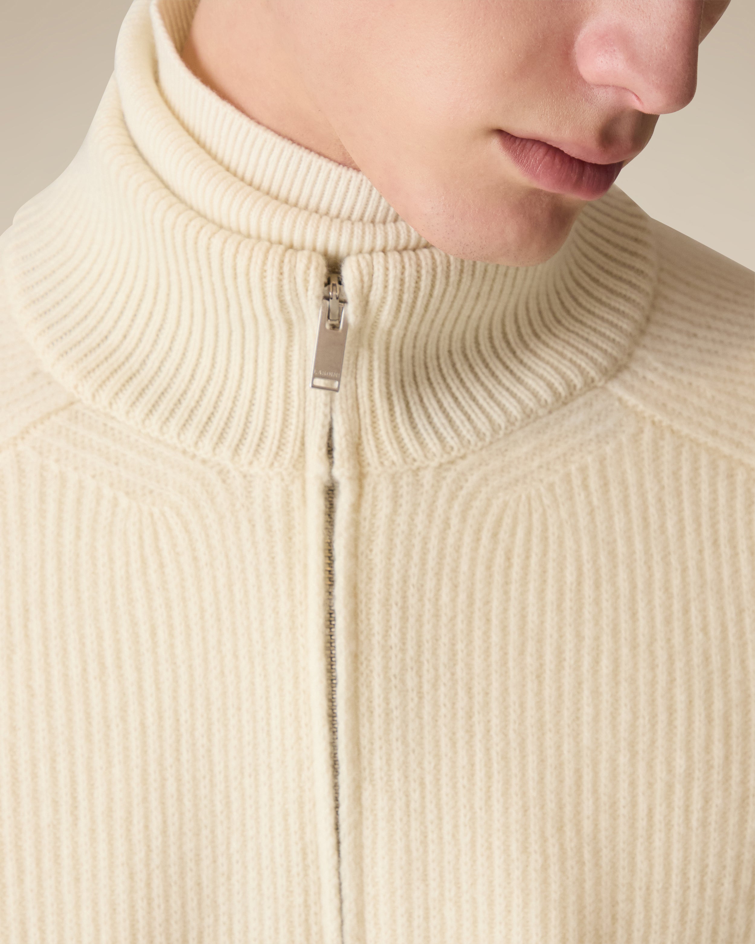 Full-zip wool and cashmere cardigan in cream CREAM/GREY Lardini 4