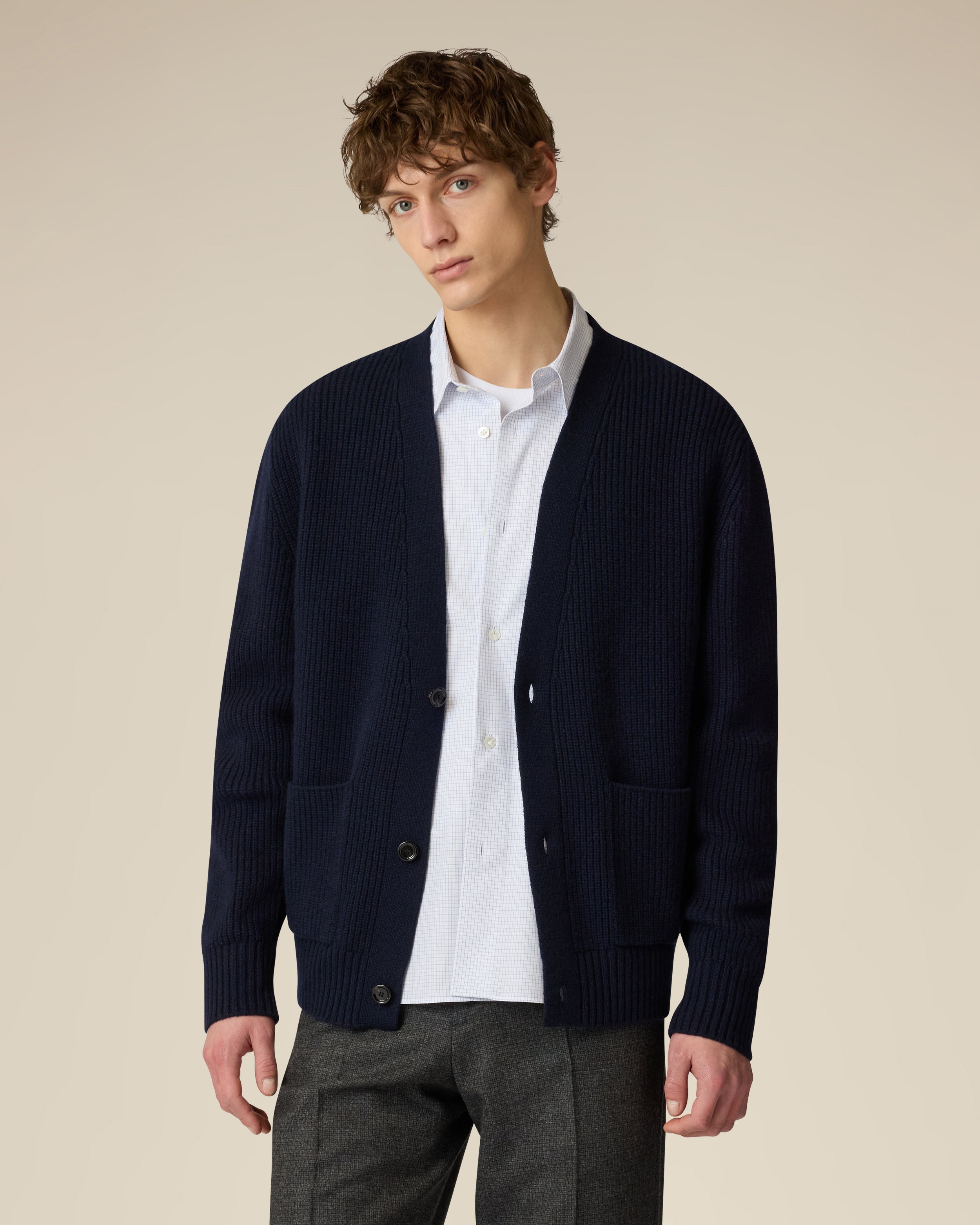 Blue wool and cashmere cardigan BLUE Lardini 4