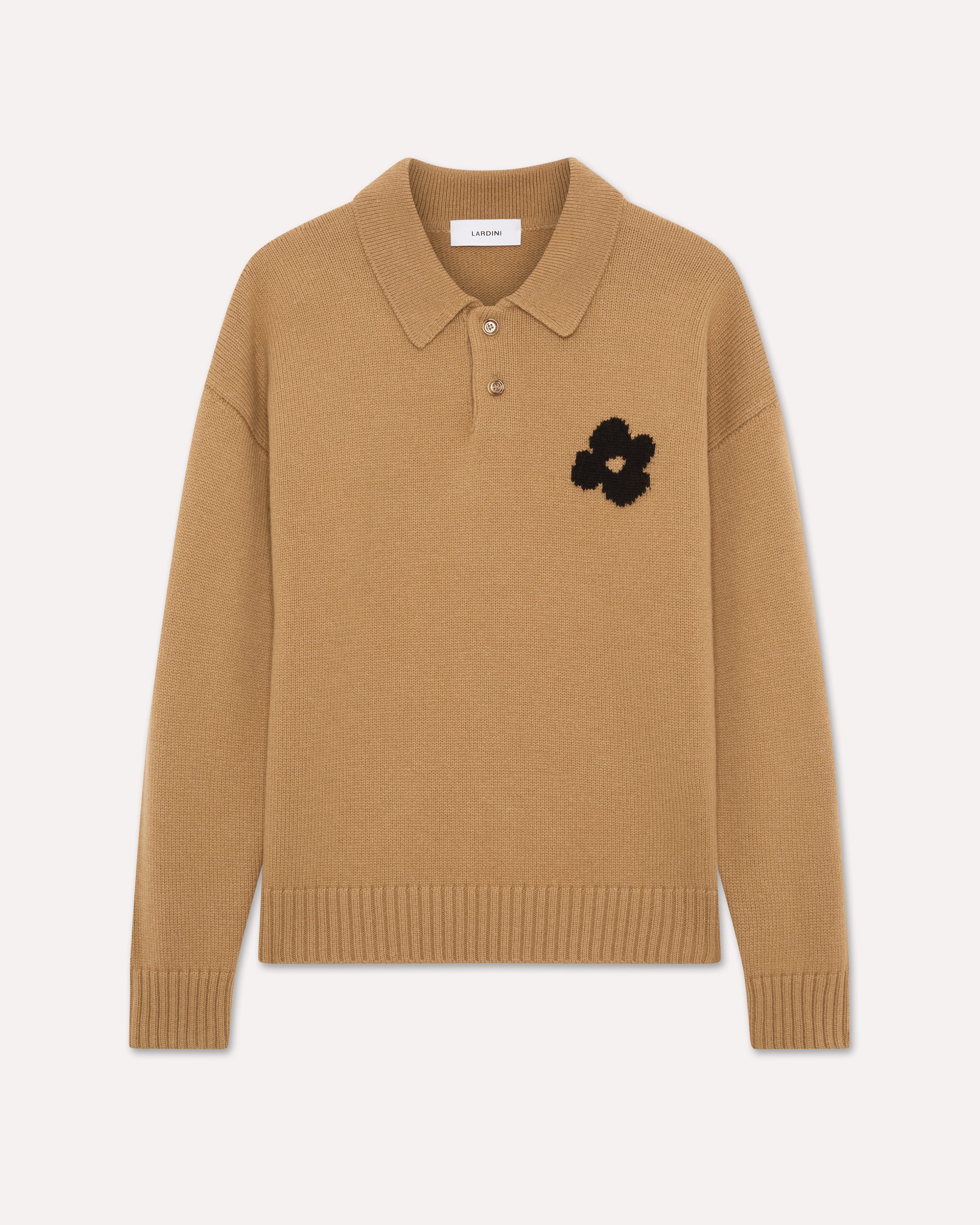 Beige knitted polo with black jacquard flower GREY/BLACK Lardini 1