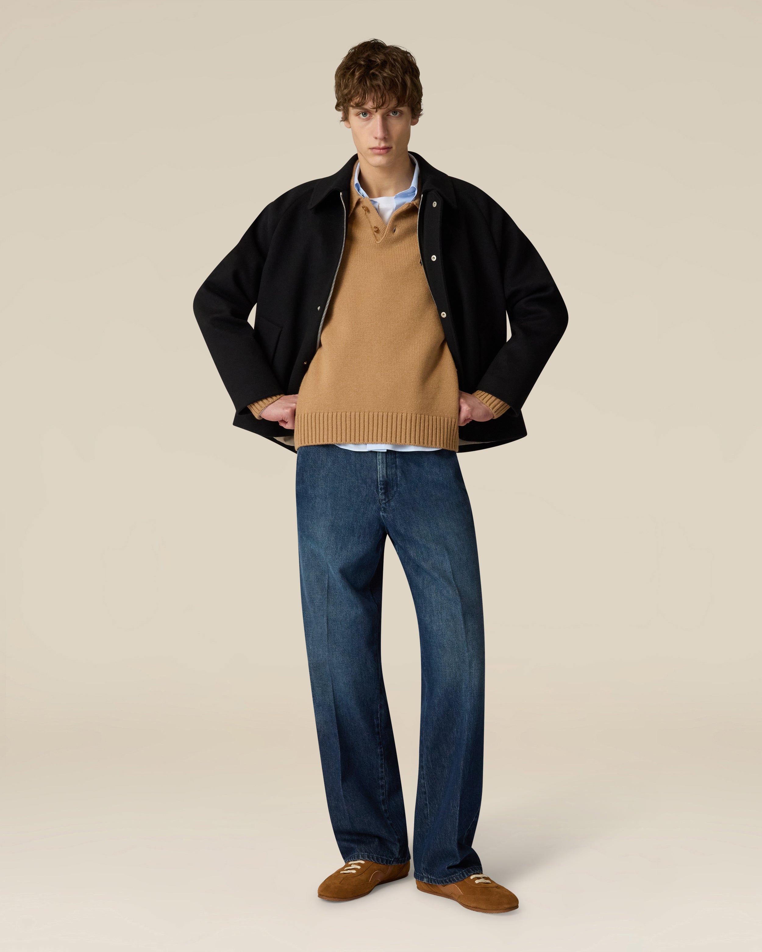 Beige knitted polo with black jacquard flower GREY/BLACK Lardini 2